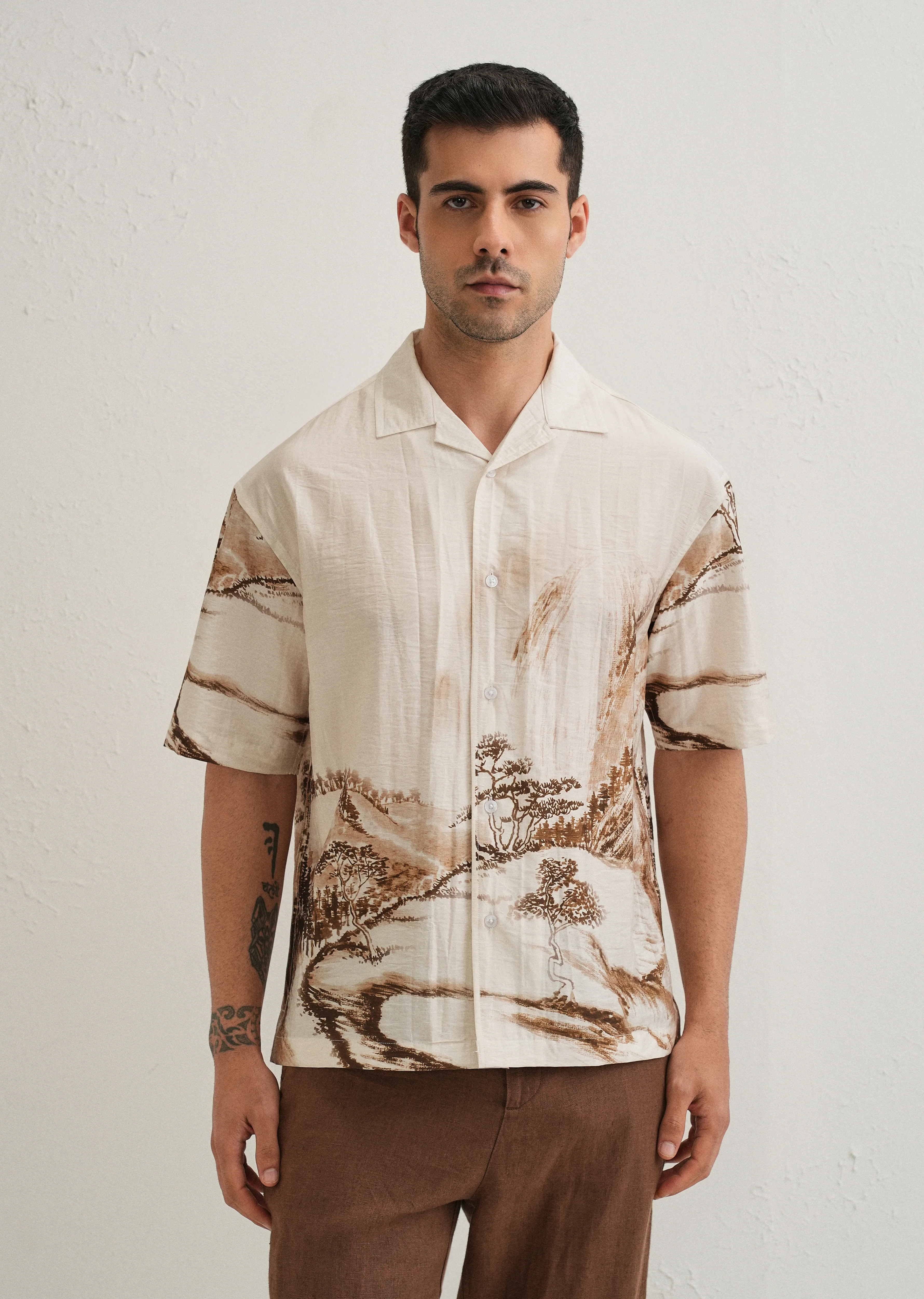 Ecru Ink Wash Placement Print Shirt - Image 5