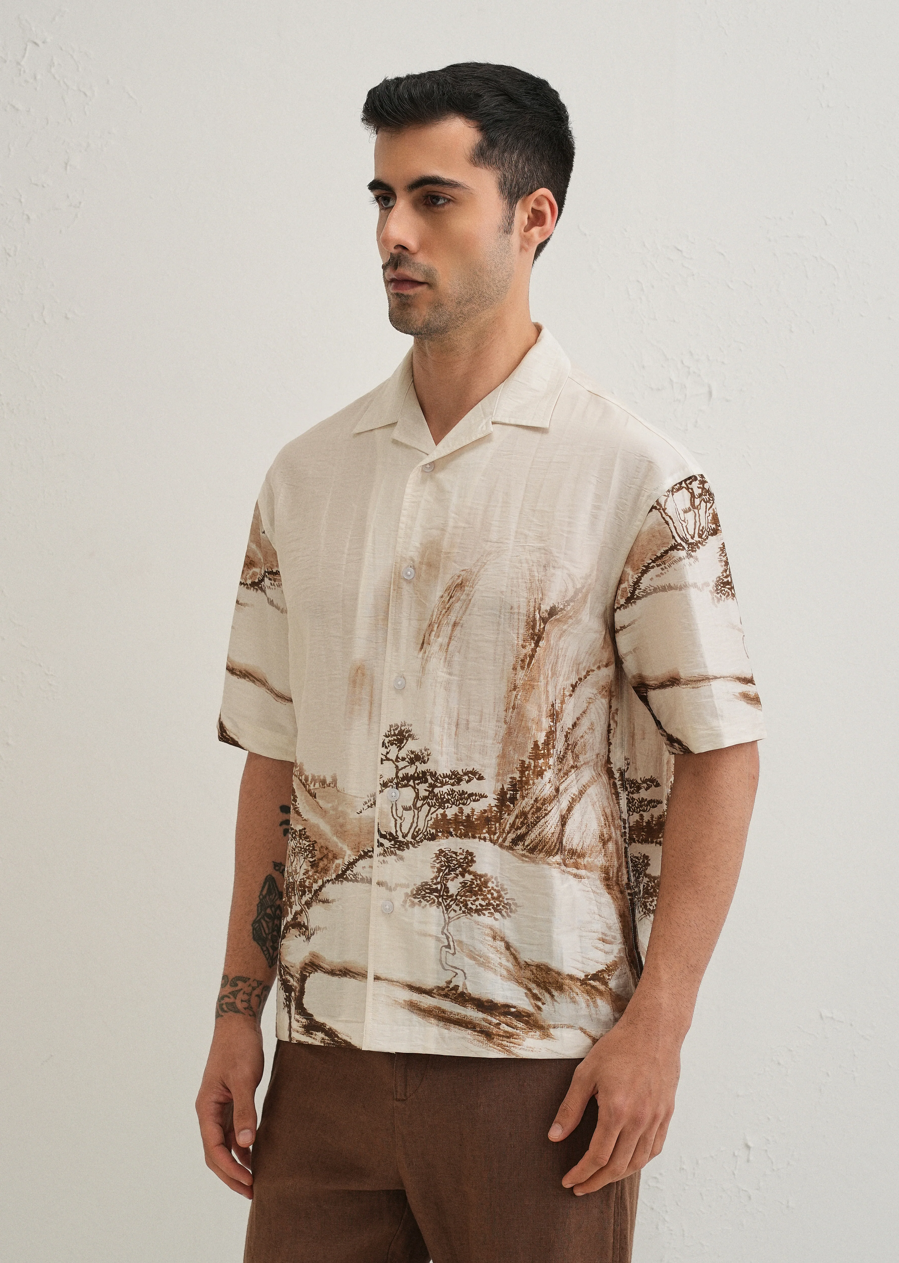 Ecru Ink Wash Placement Print Shirt - Image 6