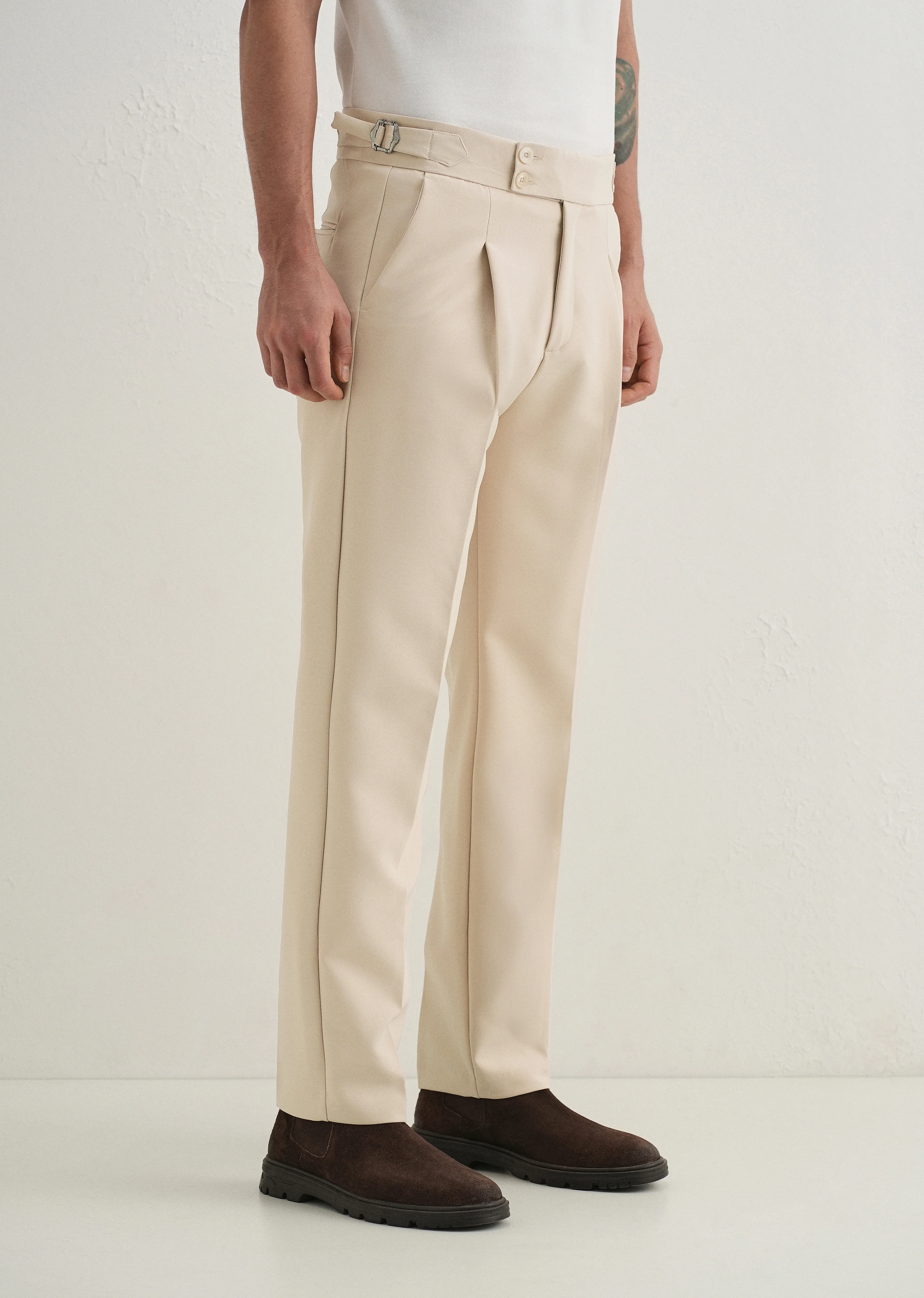 Ecru Pleated Gurkha Pant - Image 5