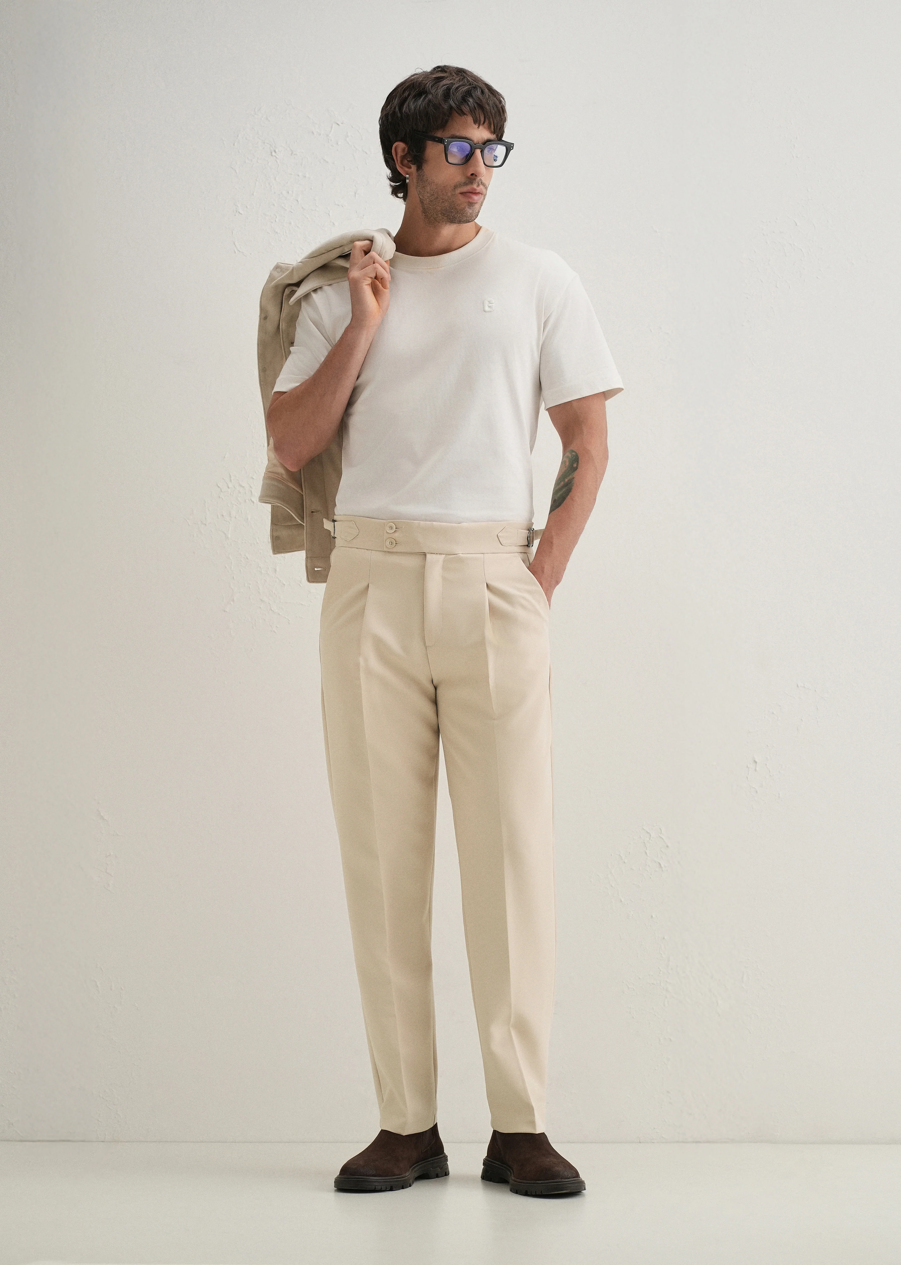 Ecru Pleated Gurkha Pant - Image 7