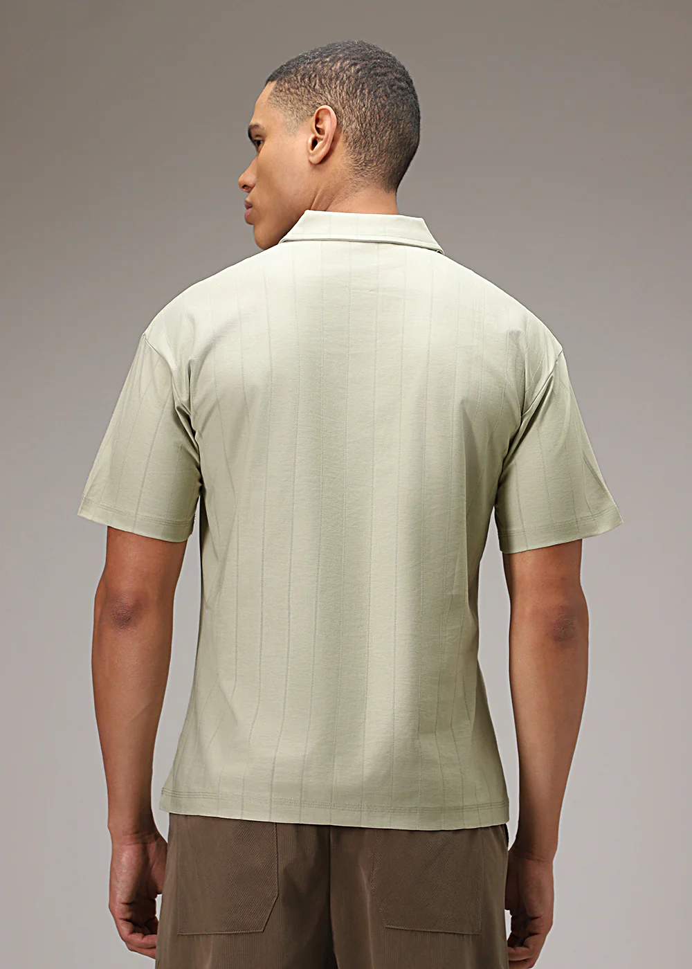 Ecru Striped Drop Shoulder Polo T-shirt - Image 4