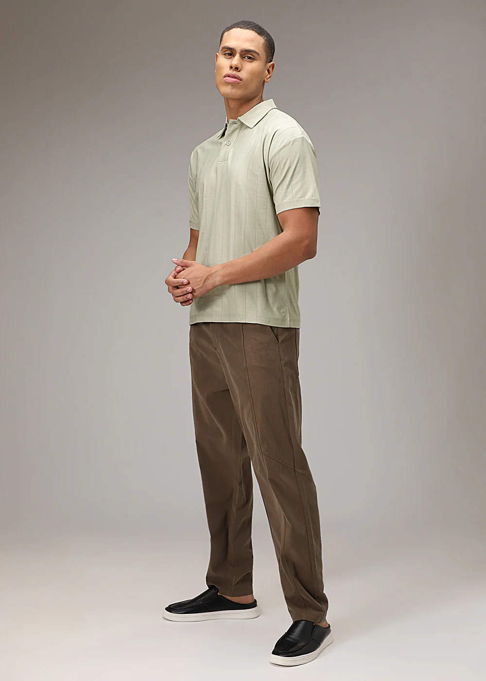 Ecru Striped Drop Shoulder Polo T-shirt - Image 7