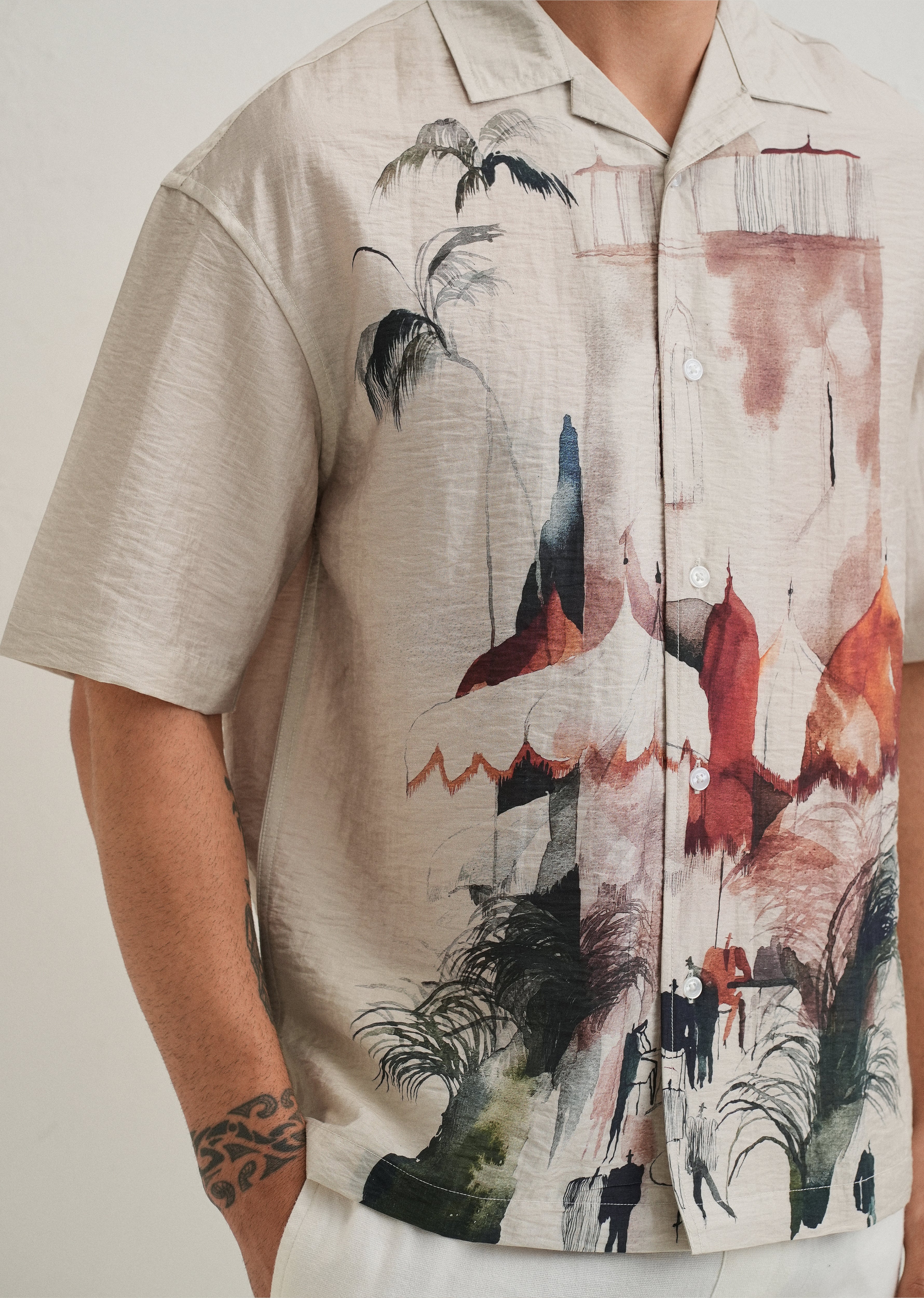 Ecru Wash Placement Print Shirt - Image 3