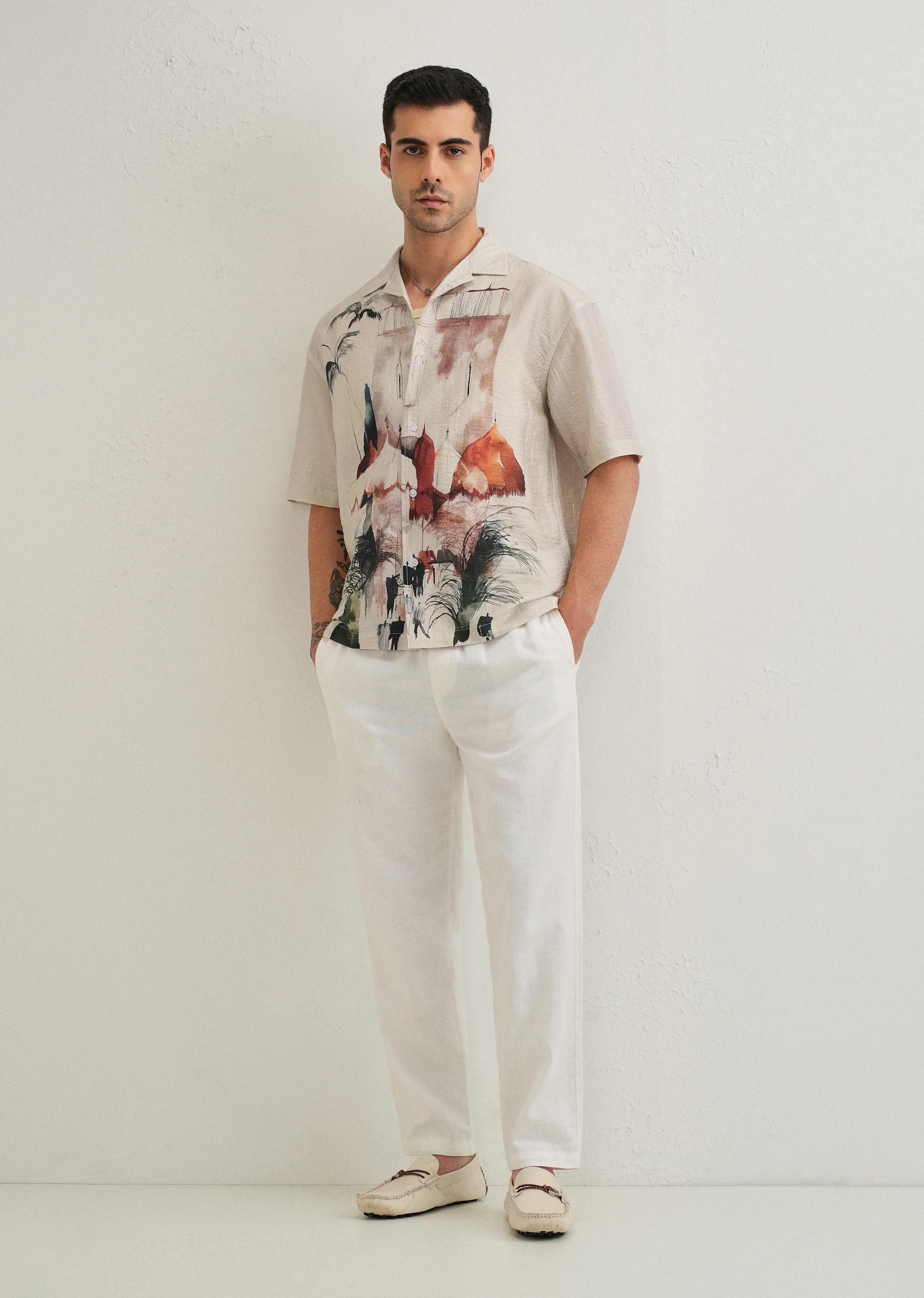 Ecru Wash Placement Print Shirt - Image 8