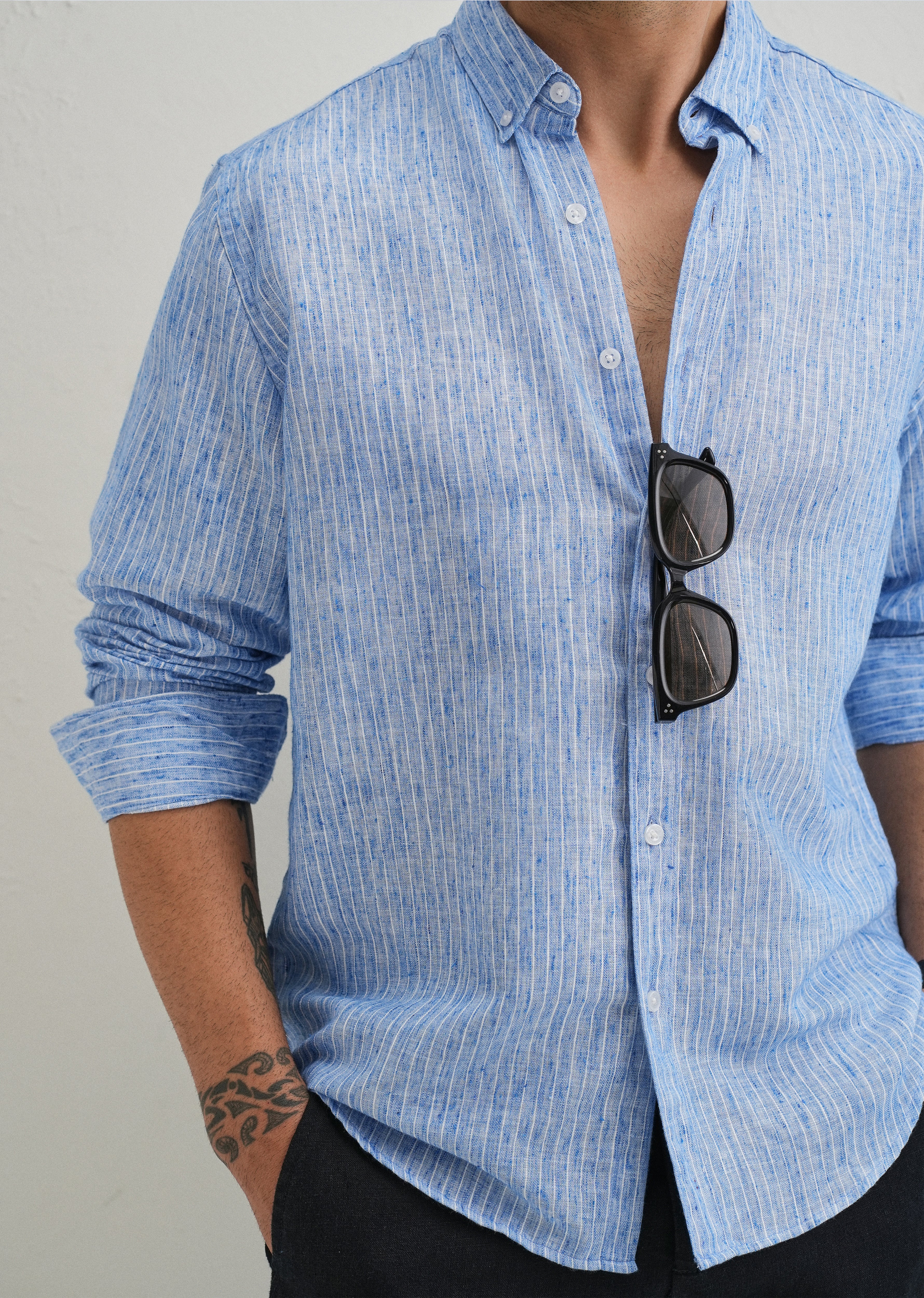 Elegant Lucent White Stripe Blended Linen shirt - Image 5