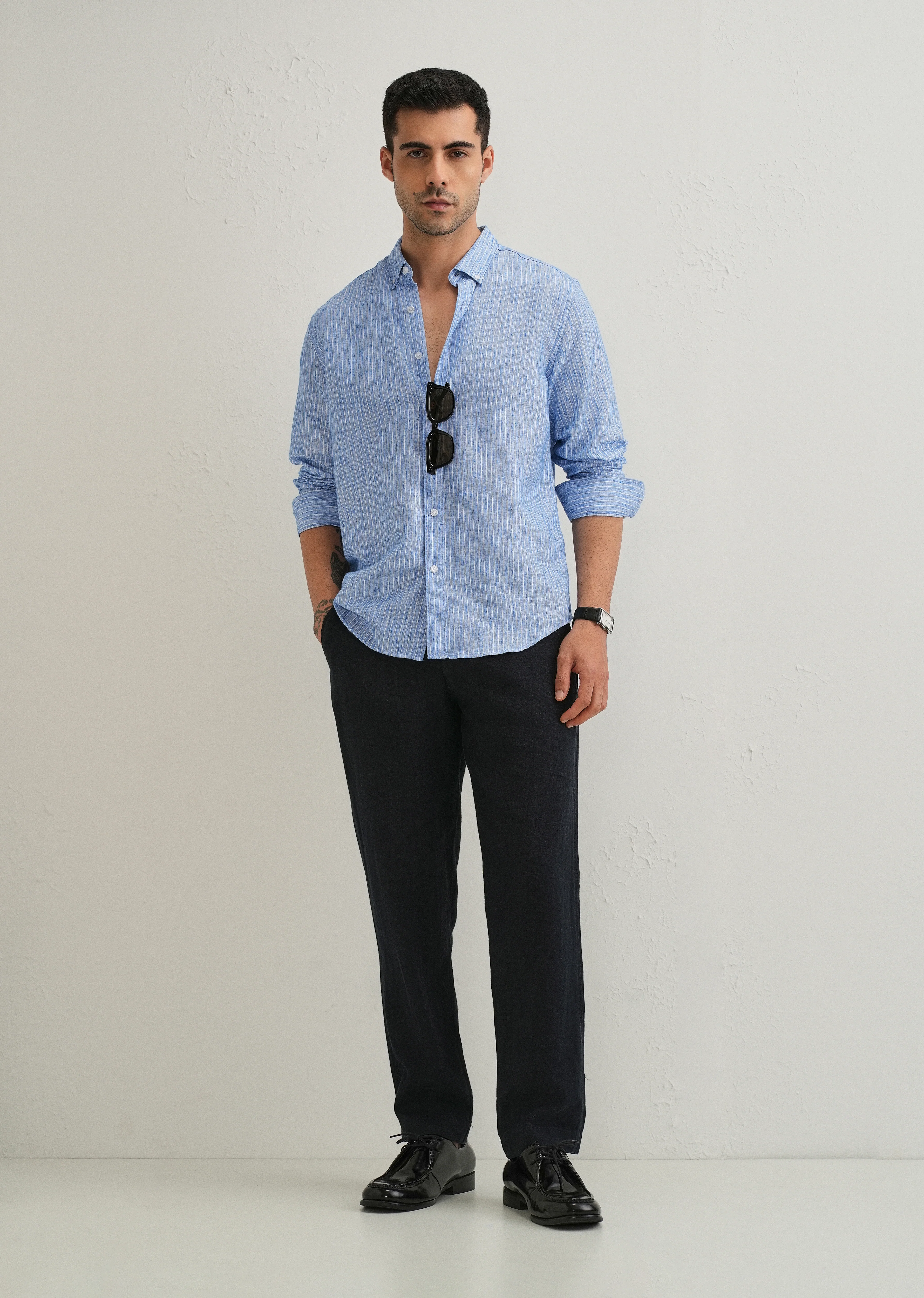 Elegant Lucent White Stripe Blended Linen shirt - Image 6