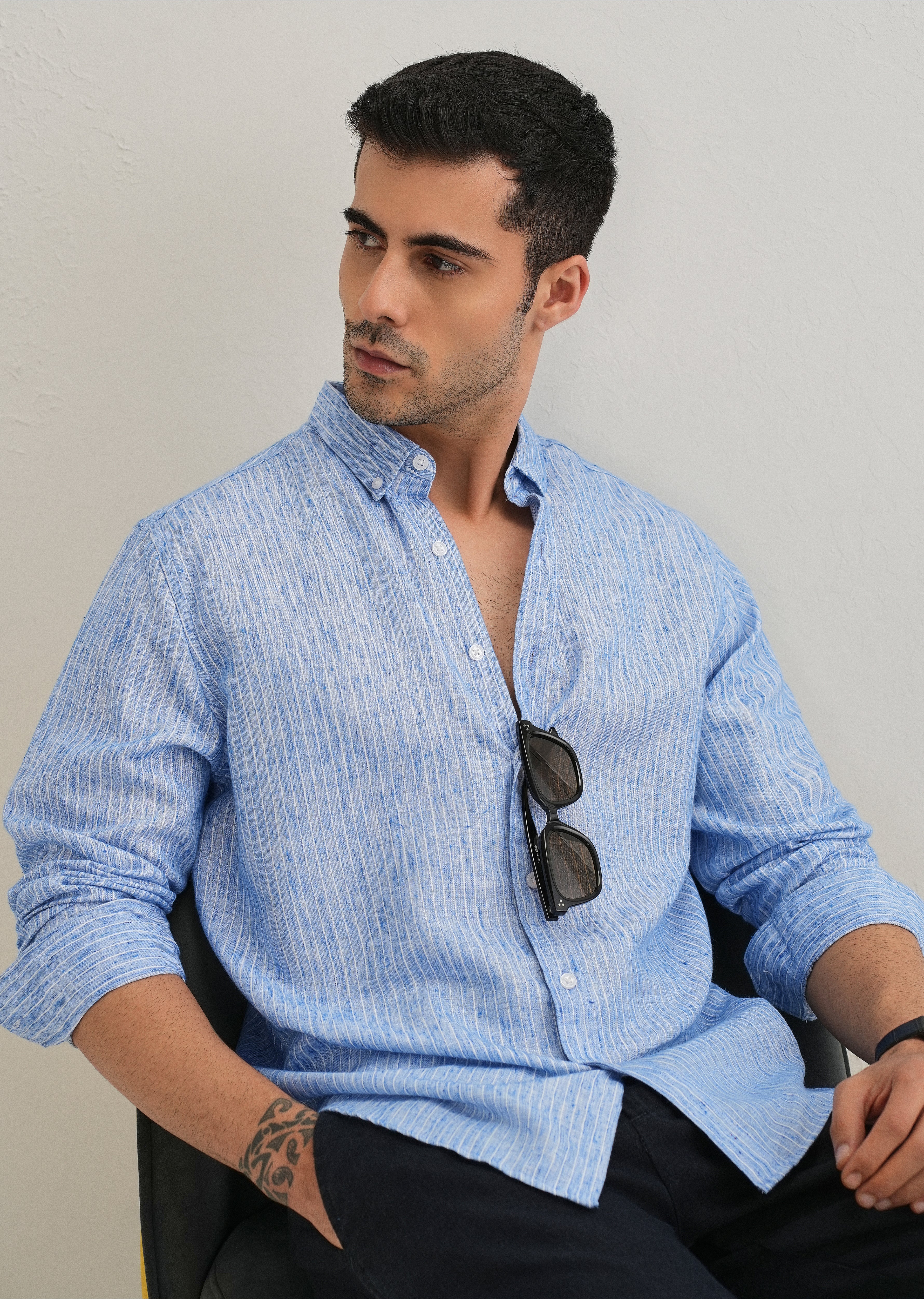 Elegant Lucent White Stripe Blended Linen shirt - Image 7