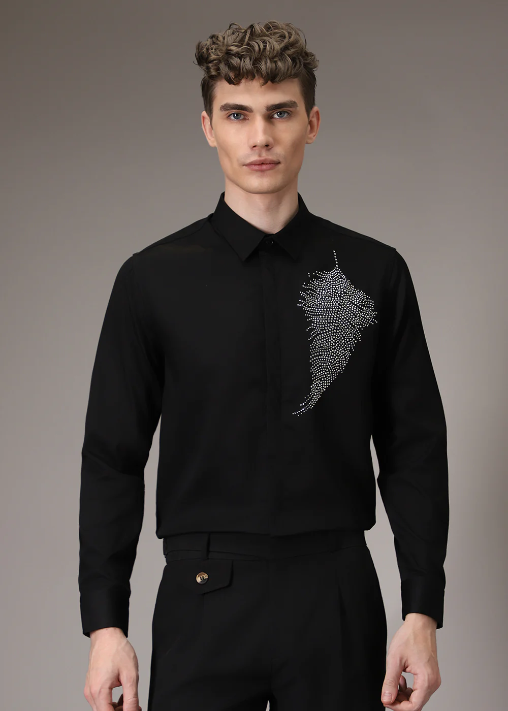 Embellish Beaded Black Designer Shirt - Image 3