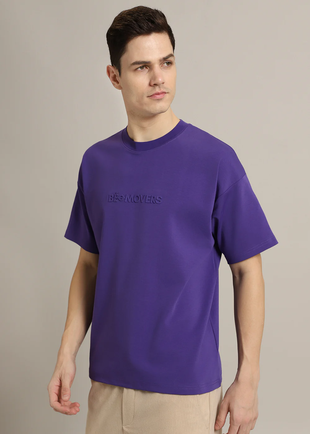 Emboss Luxe Purple Plain Oversized T-shirt - Image 5