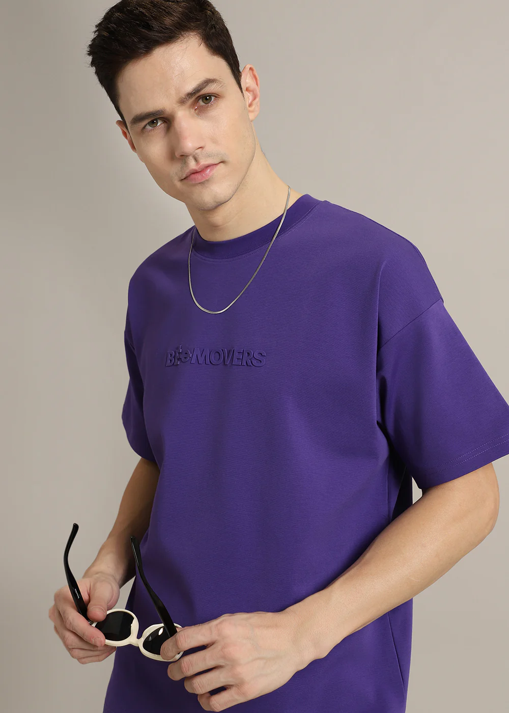 Emboss Luxe Purple Plain Oversized T-shirt - Image 7