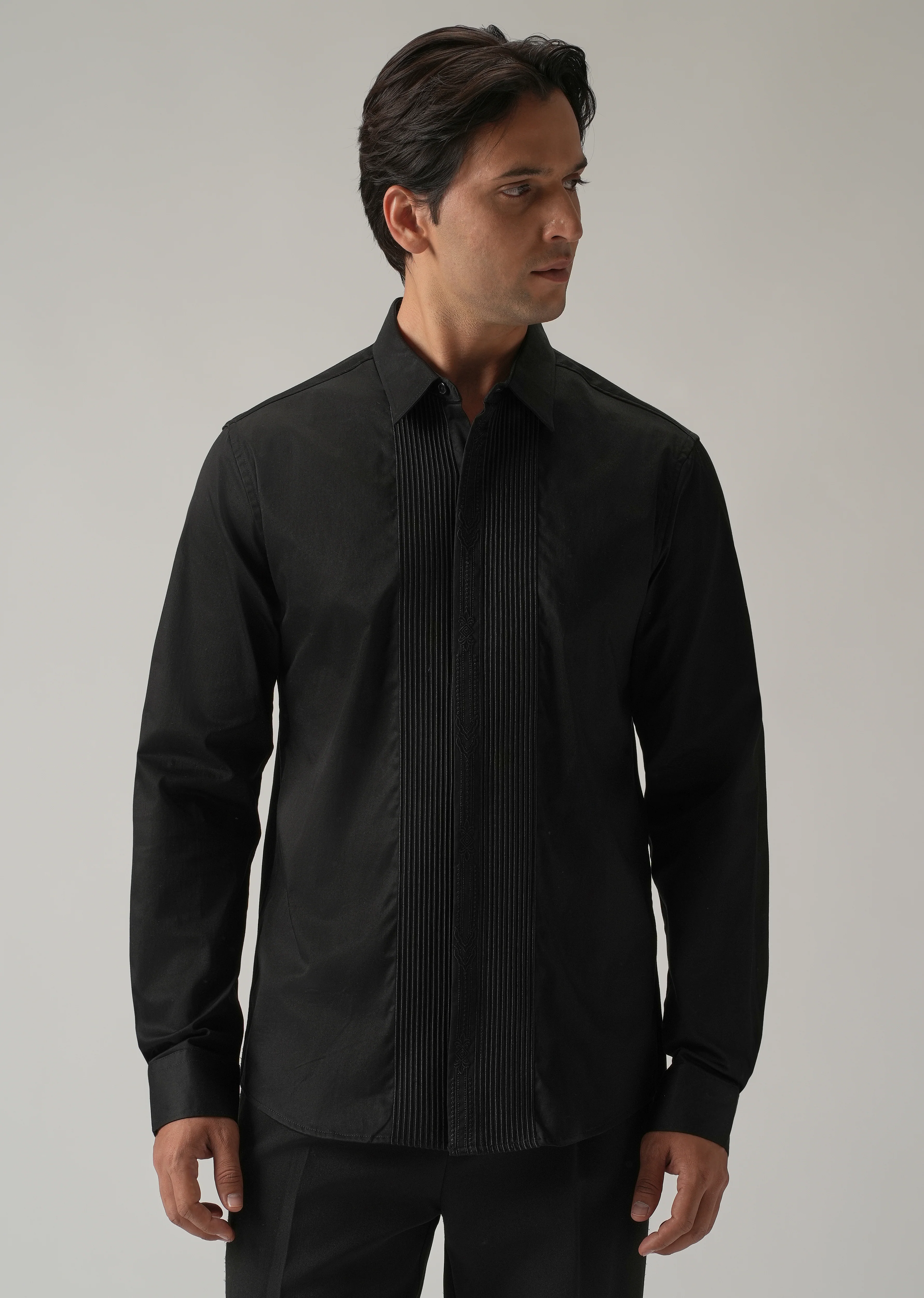 Embroidered Panel Black Designer Shirt - Image 3