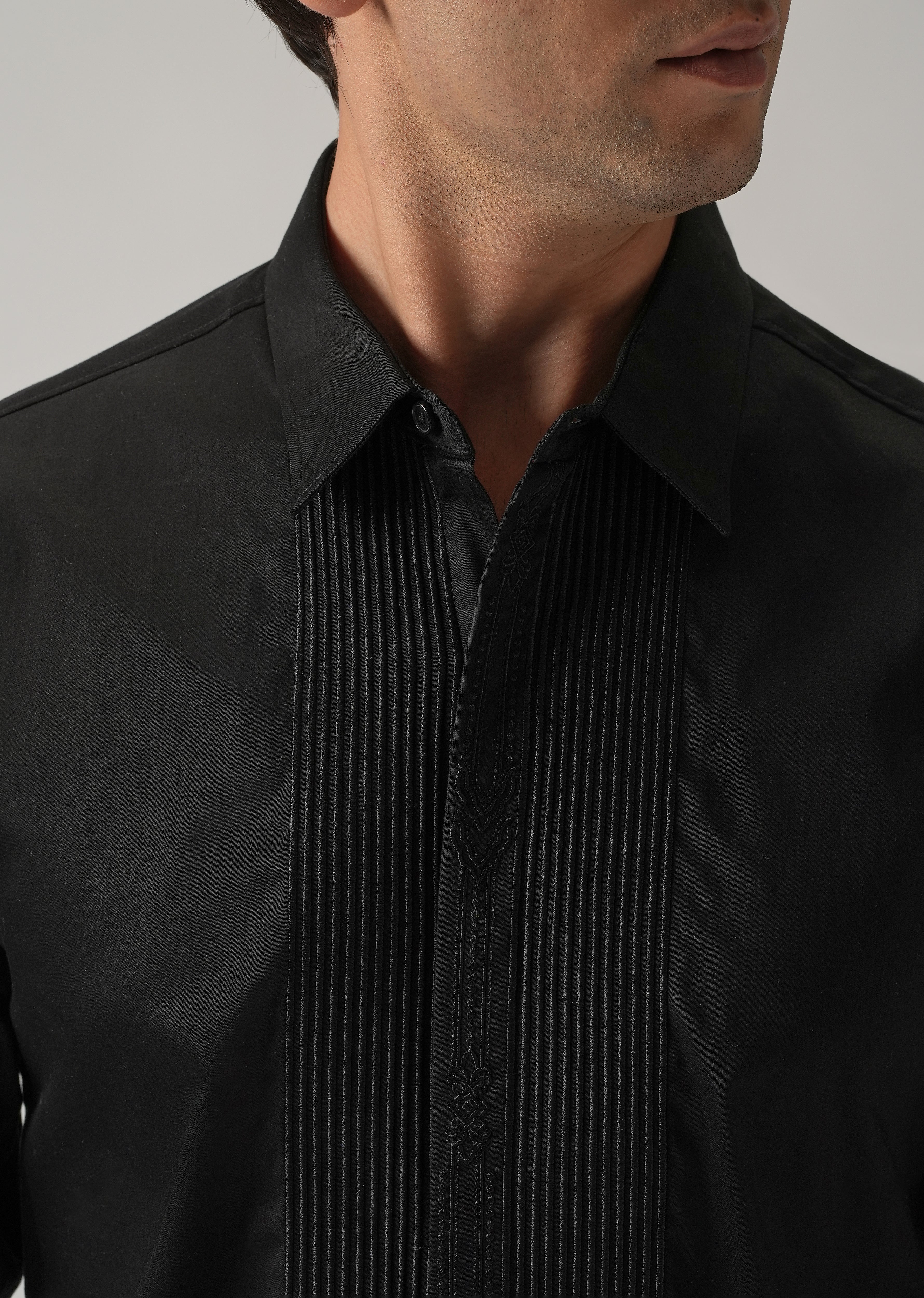 Embroidered Panel Black Designer Shirt - Image 5