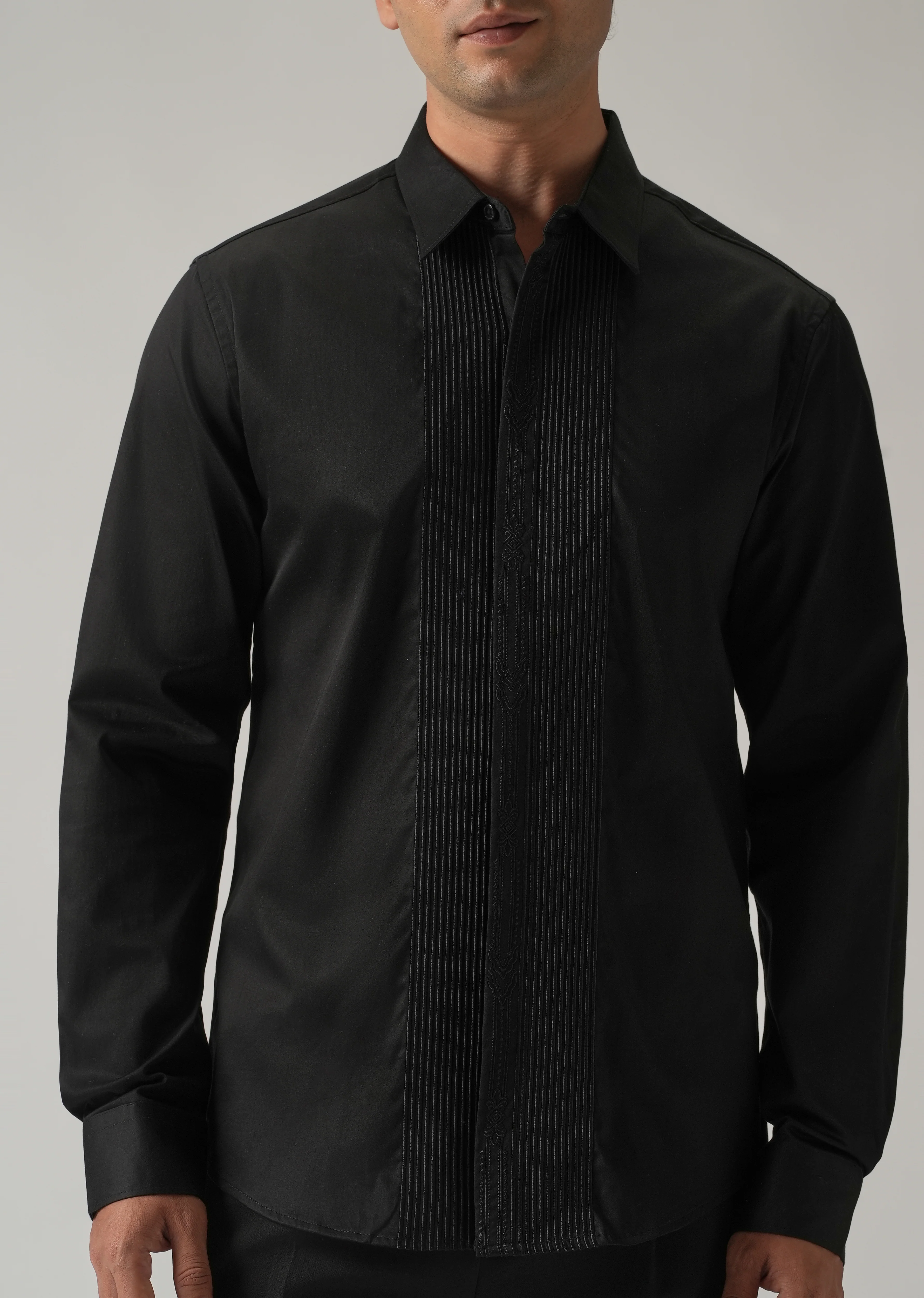 Embroidered Panel Black Designer Shirt - Image 7