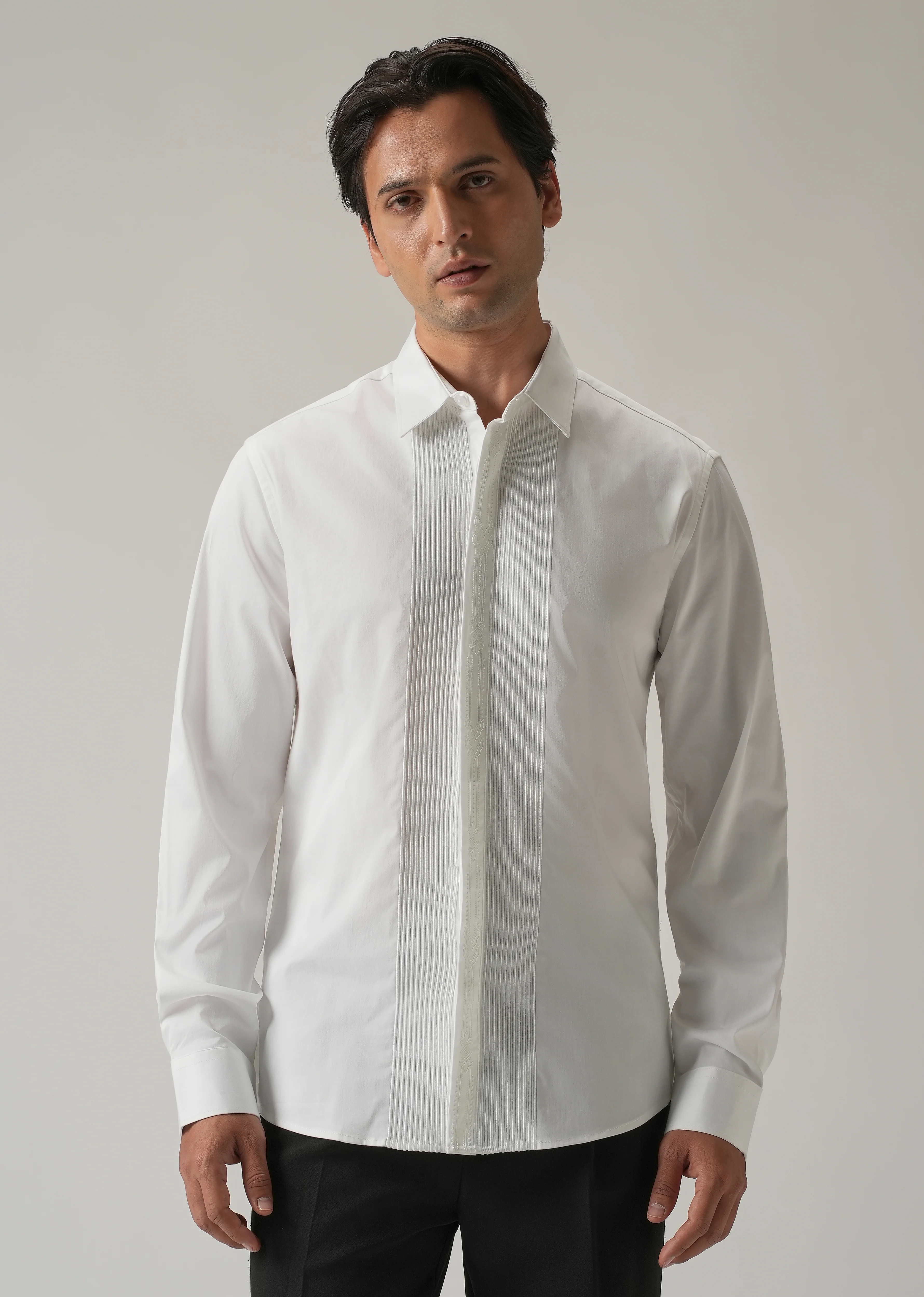 Embroidered Panel White Designer Shirt - Image 3