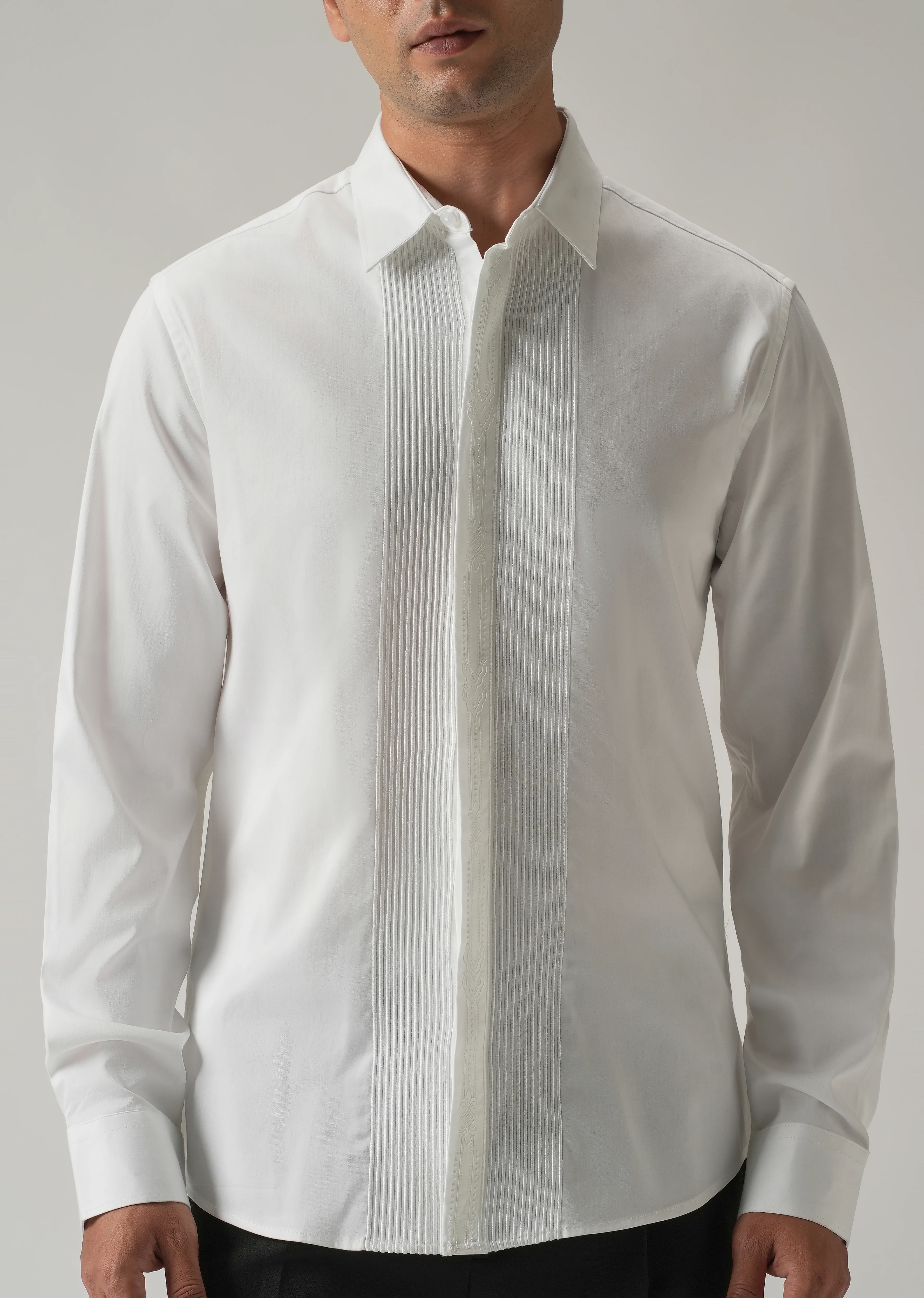 Embroidered Panel White Designer Shirt - Image 7