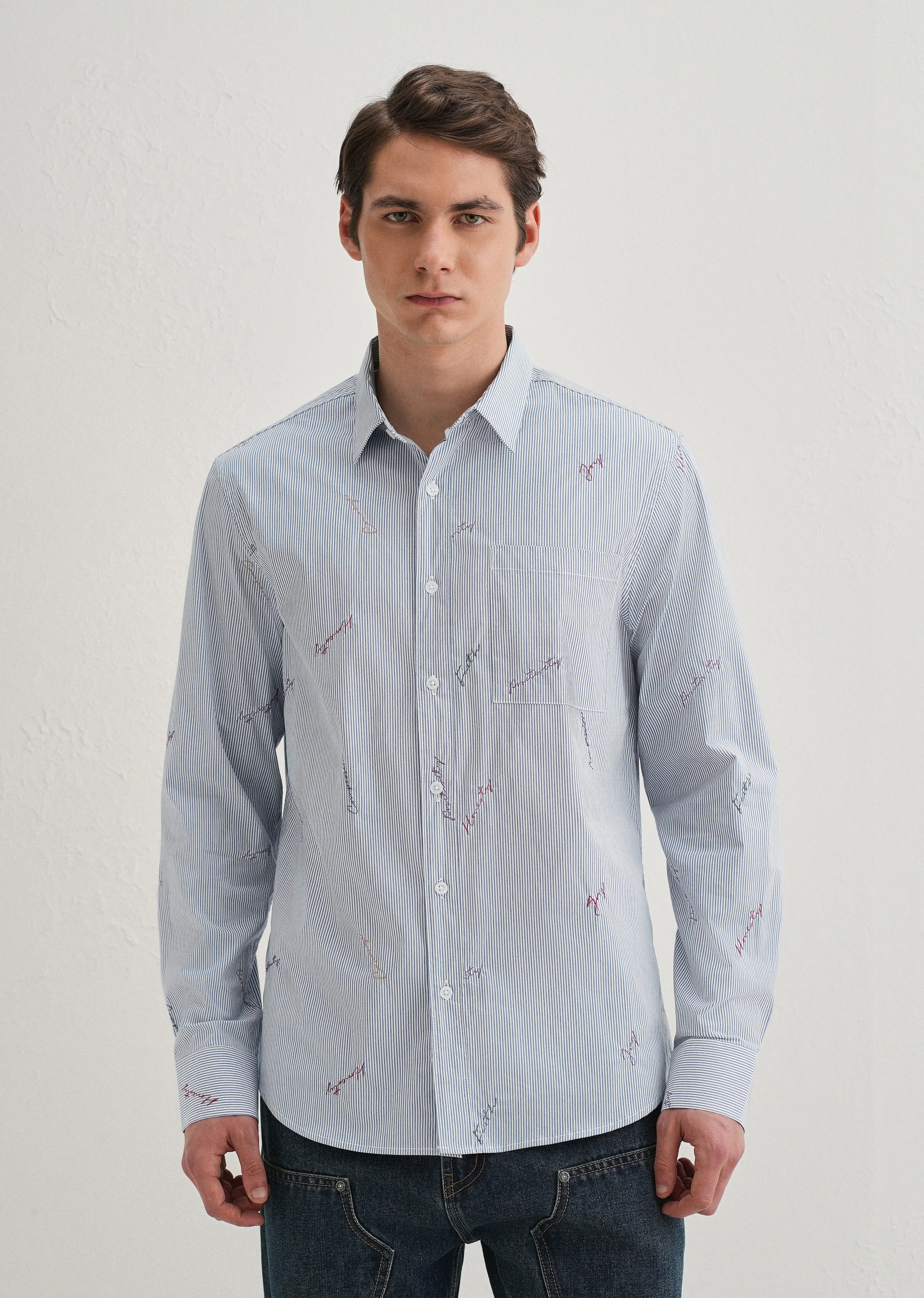 Emotive Embroidered Blue Stripe Shirt - Image 4