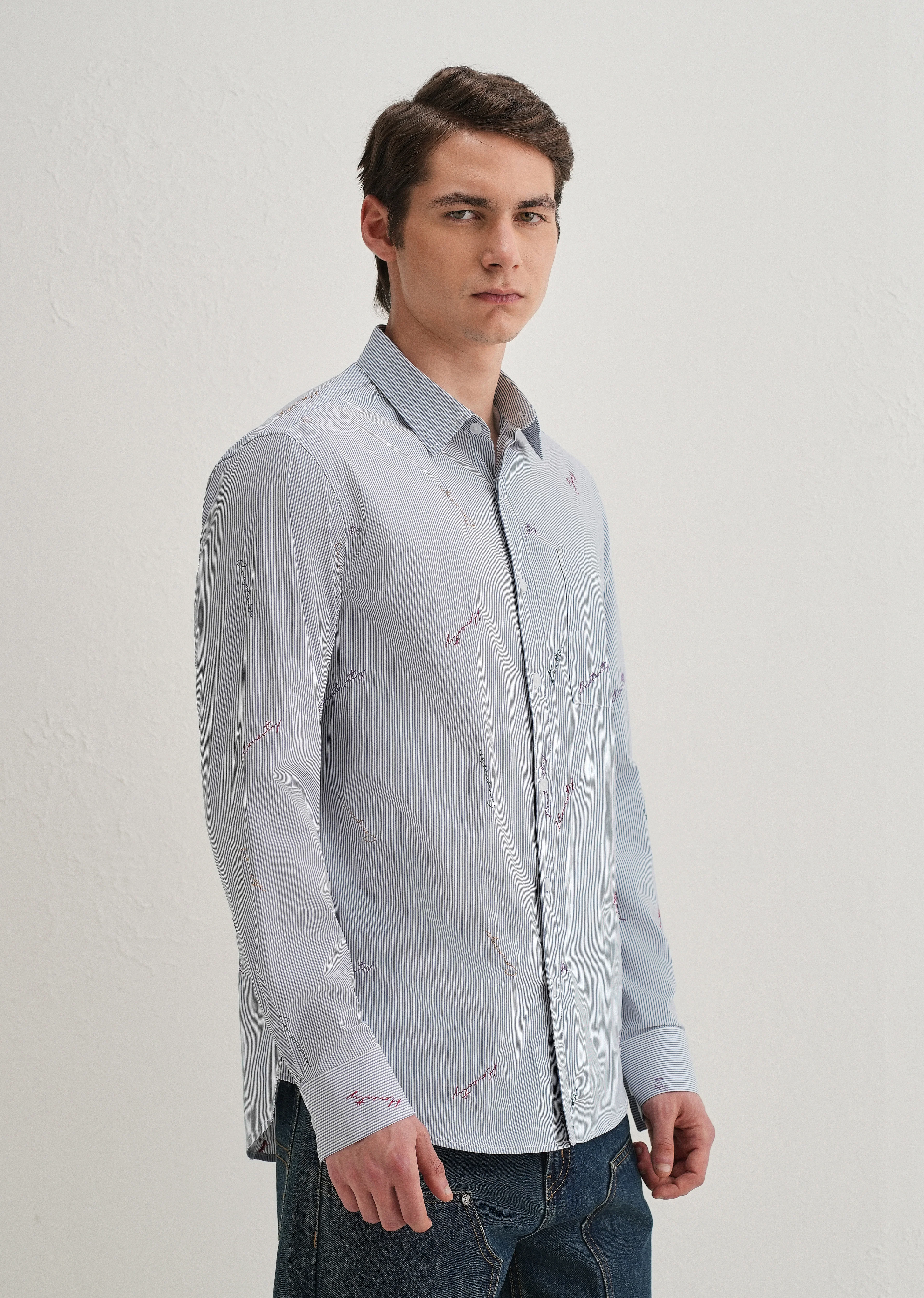 Emotive Embroidered Blue Stripe Shirt - Image 5