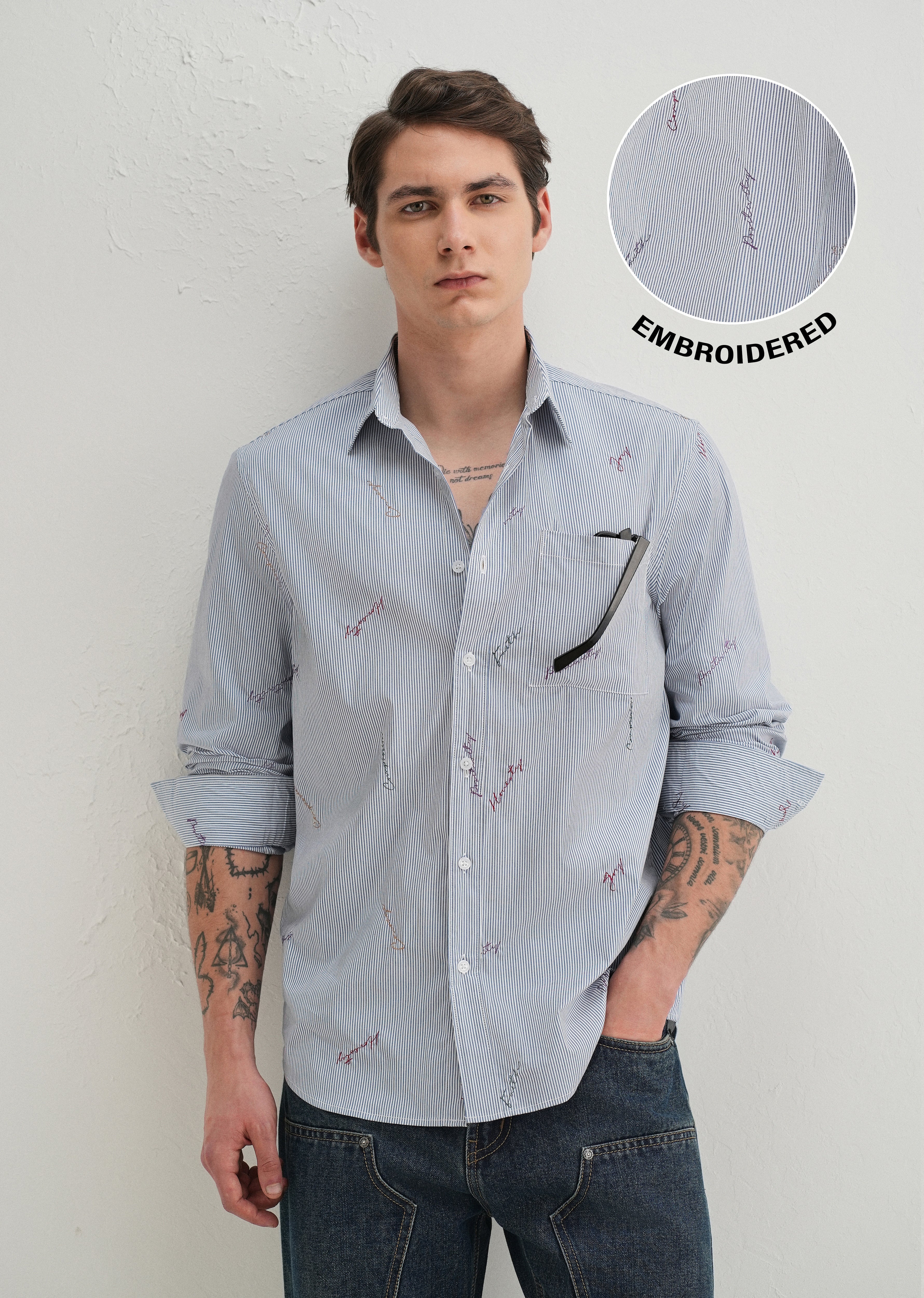 Emotive Embroidered Blue Stripe Shirt - Image 7
