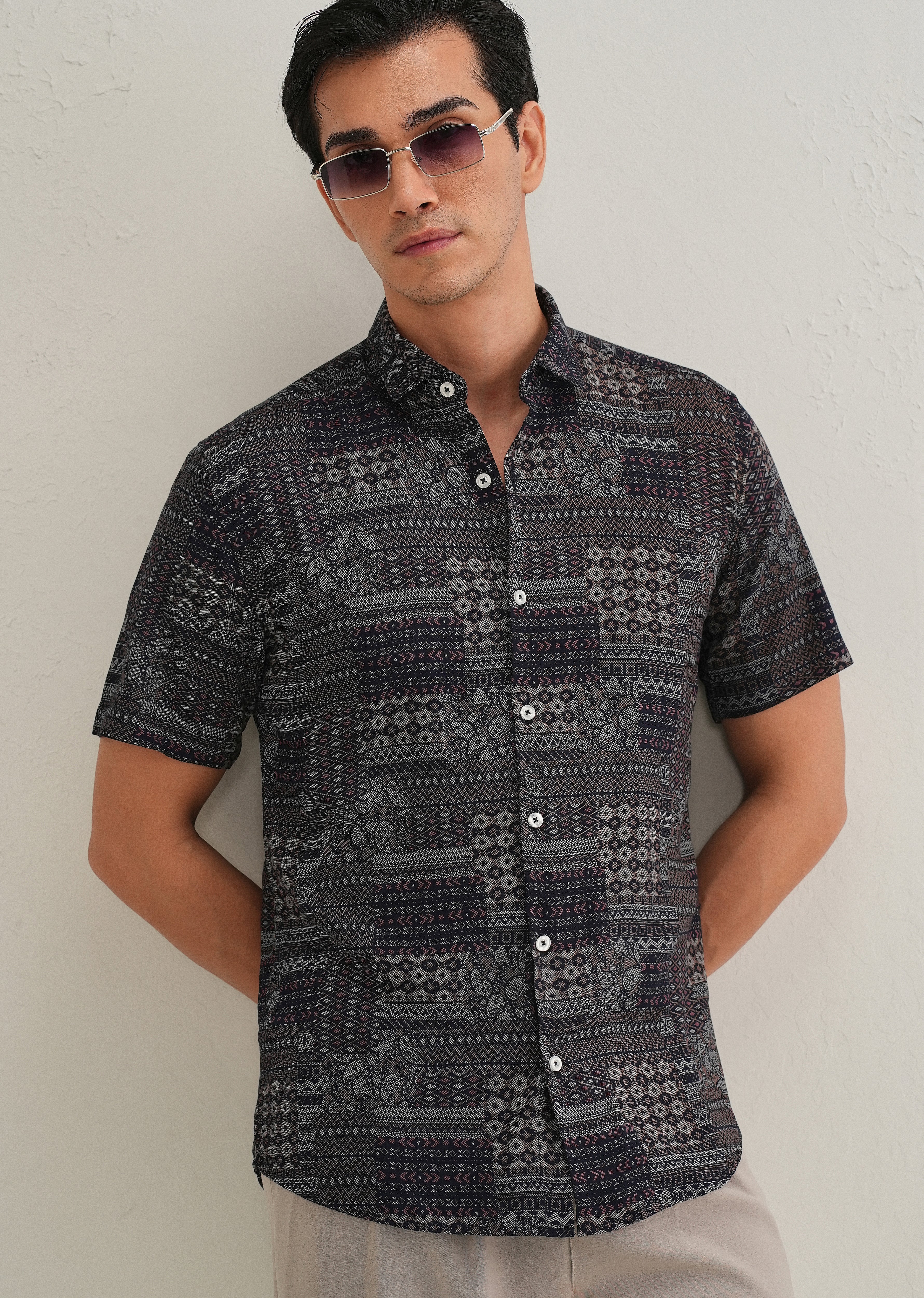 Ethnic Print Grey Shirt - Image 7