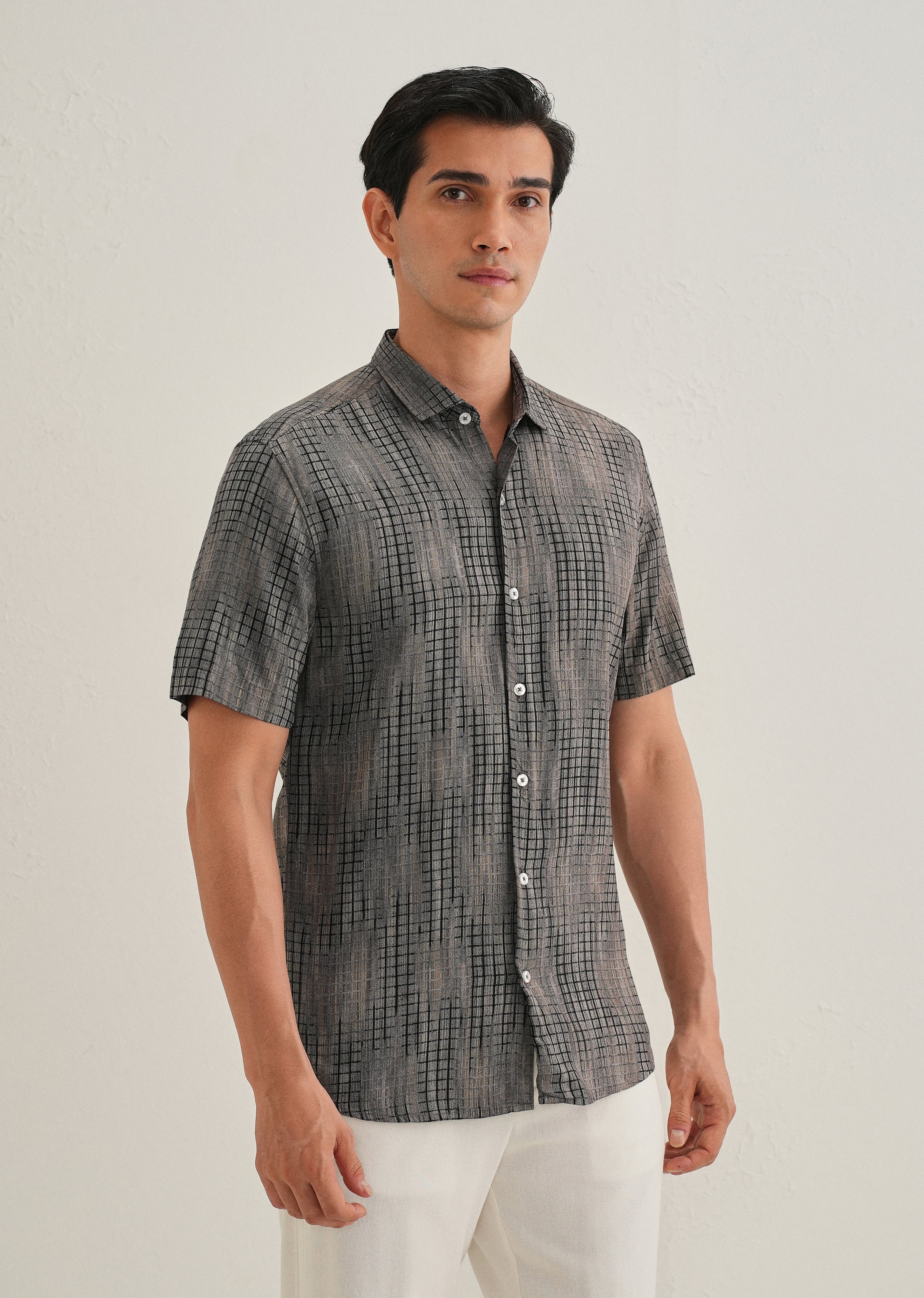 Faded Grey Stripe Print Shirt - Image 5