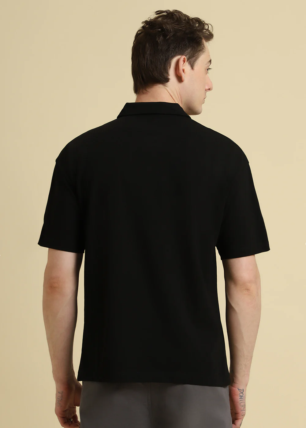 Faded Print Black Polo T-shirt - Image 4