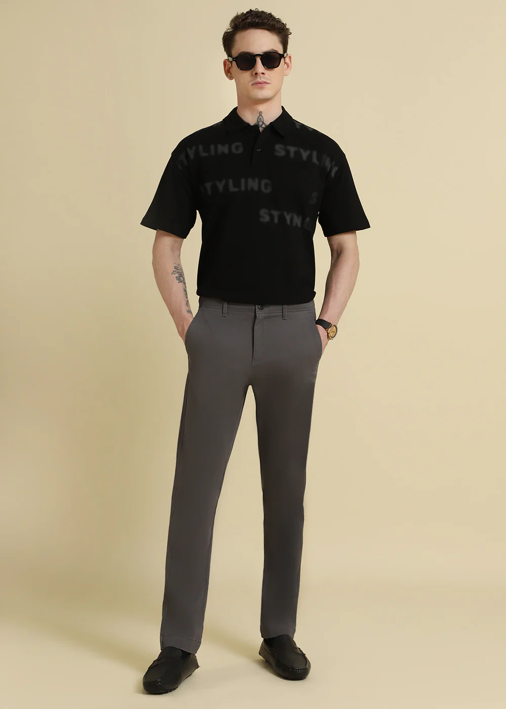 Faded Print Black Polo T-shirt - Image 7