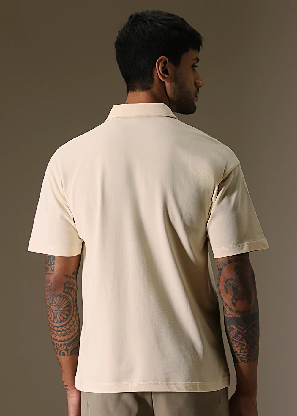 Faded Print Cream Polo T-shirt - Image 4