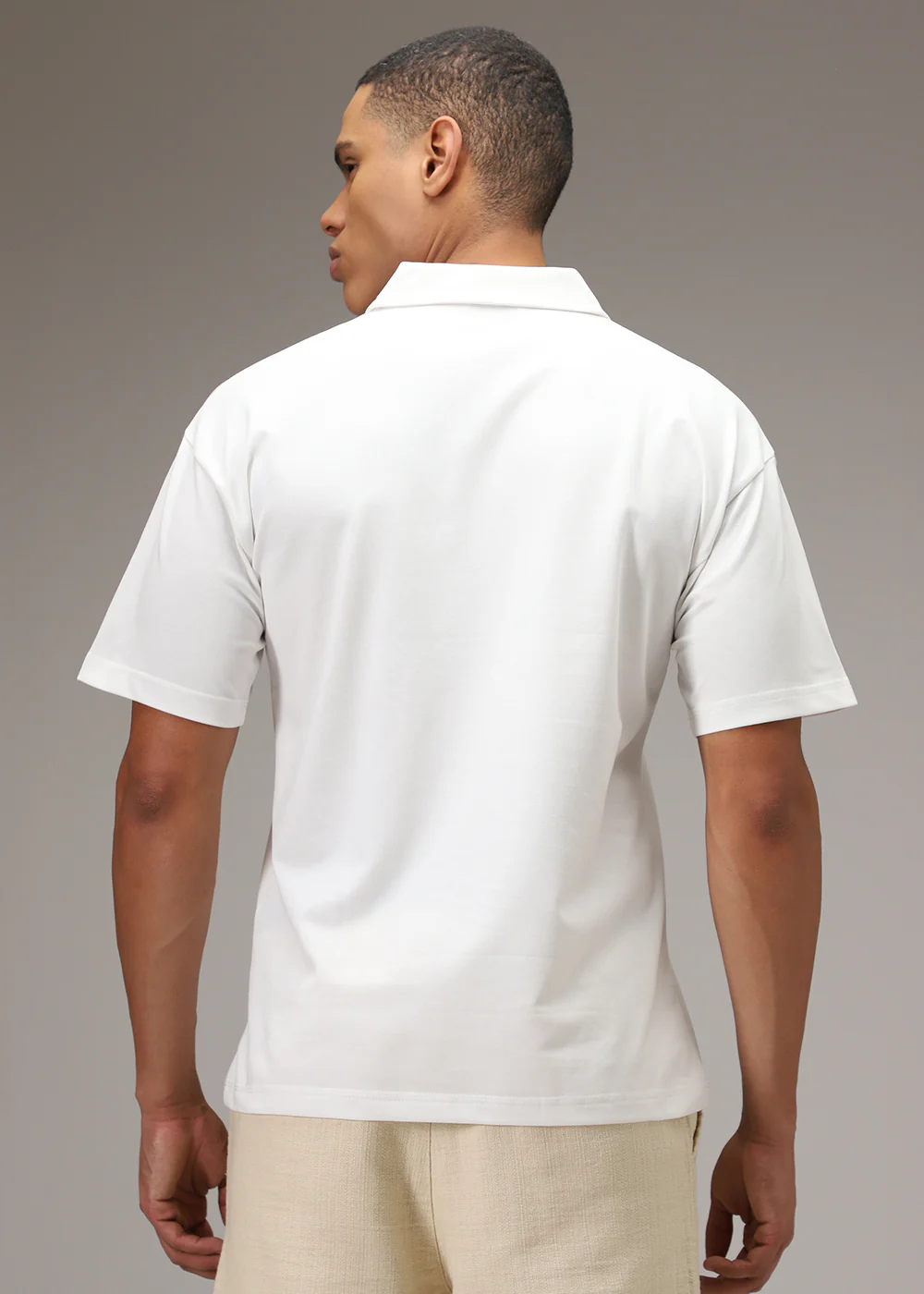 Faded Print White Polo T-shirt - Image 4
