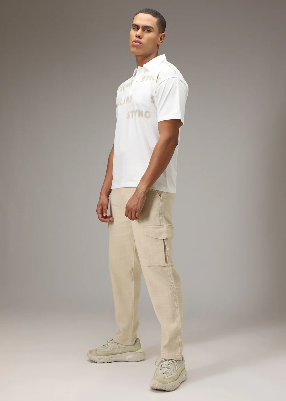 Faded Print White Polo T-shirt - Image 8