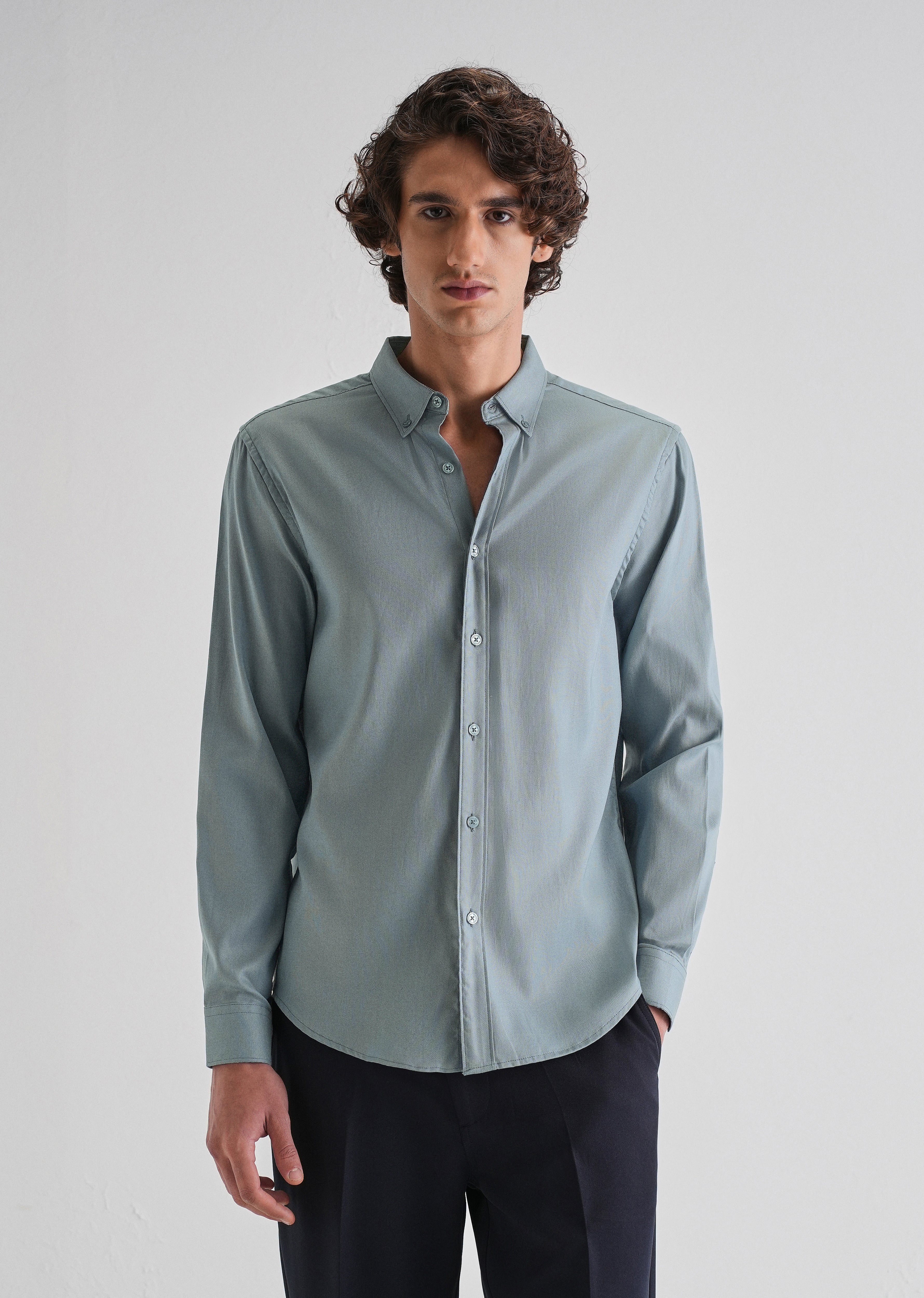 Fairview Blue Plain Blended Cotton Regular Fit Shirt - Image 3