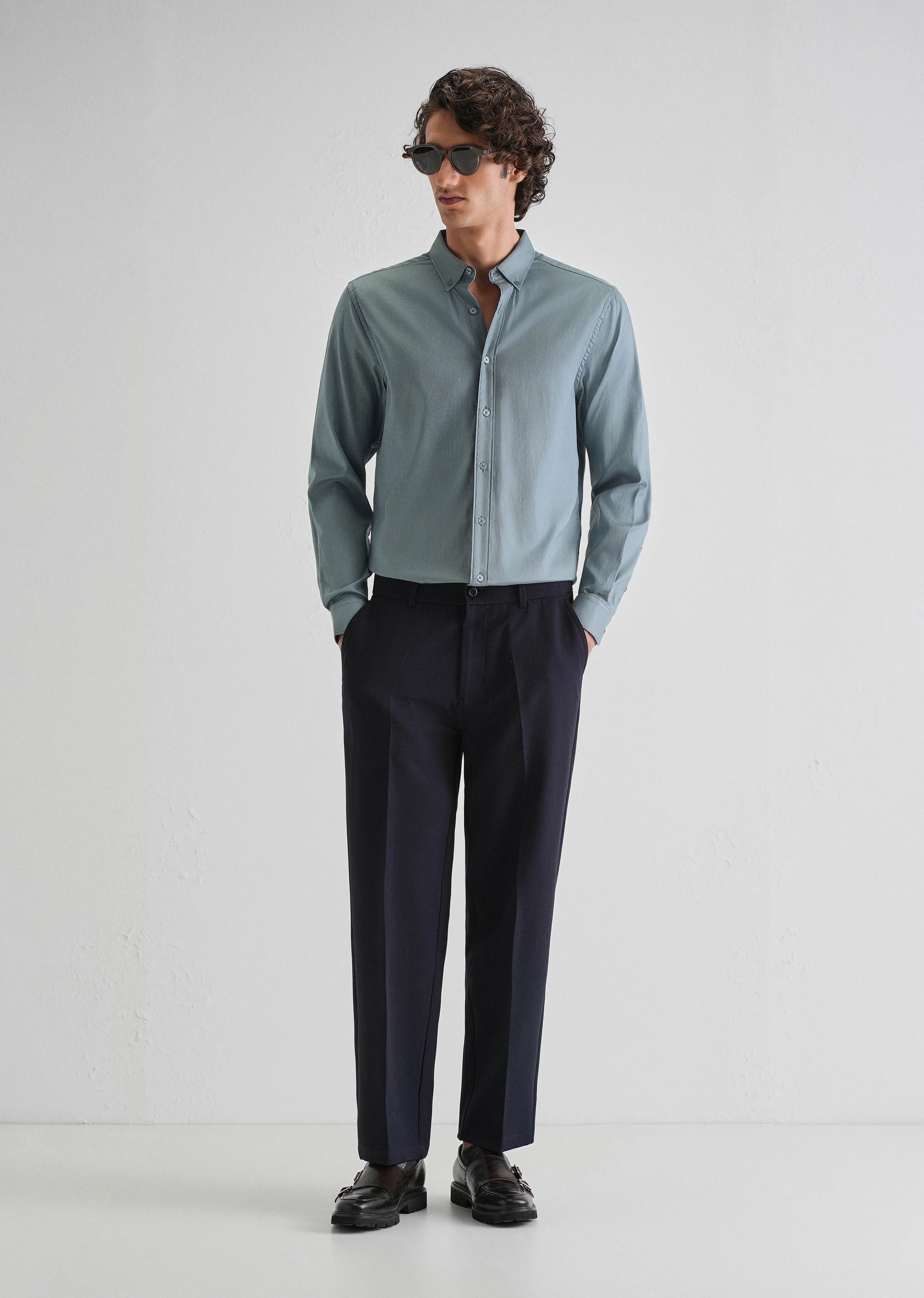 Fairview Blue Plain Blended Cotton Regular Fit Shirt - Image 6