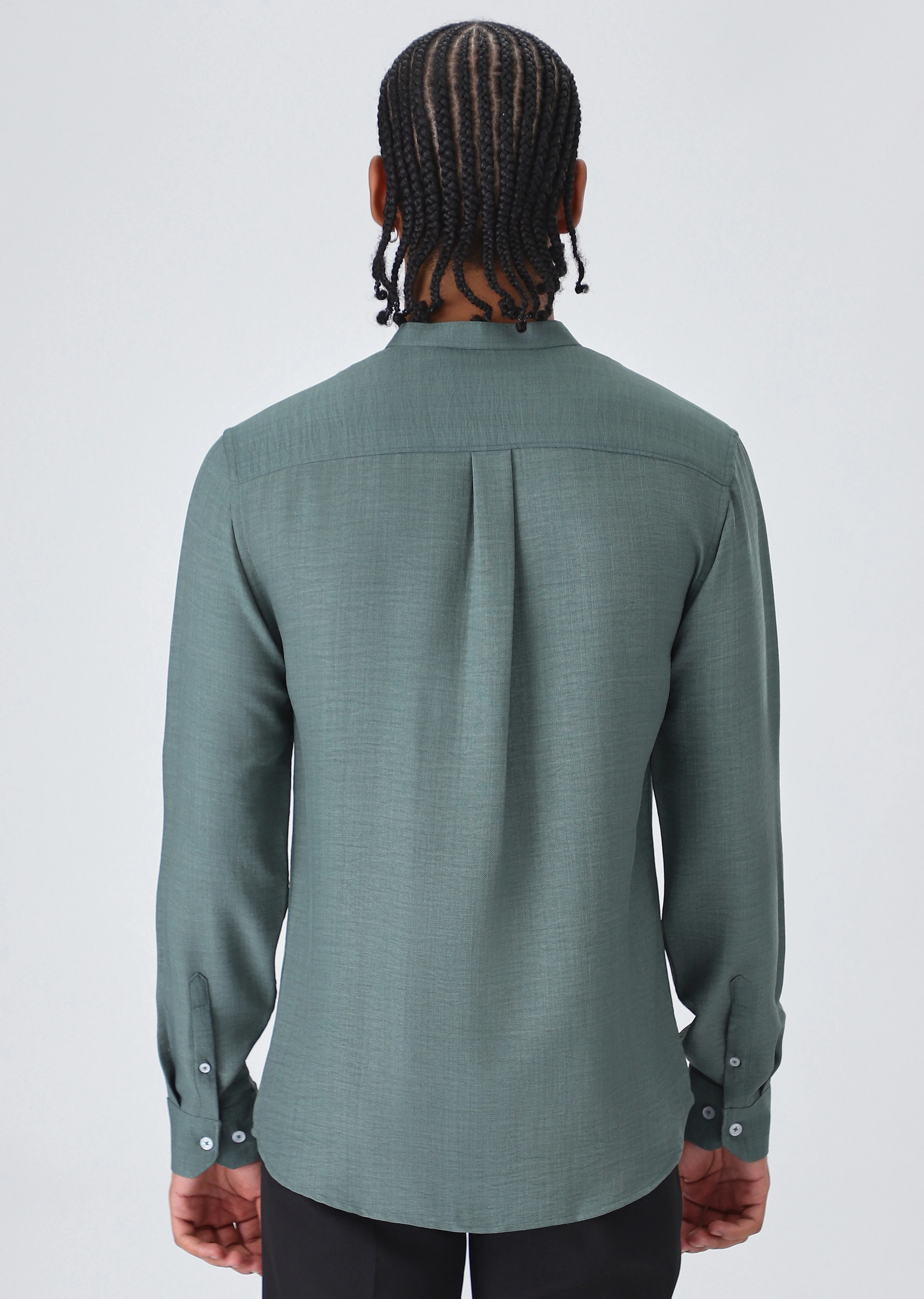 Fern Green Plain Mandarin Collar Shirt - Image 2