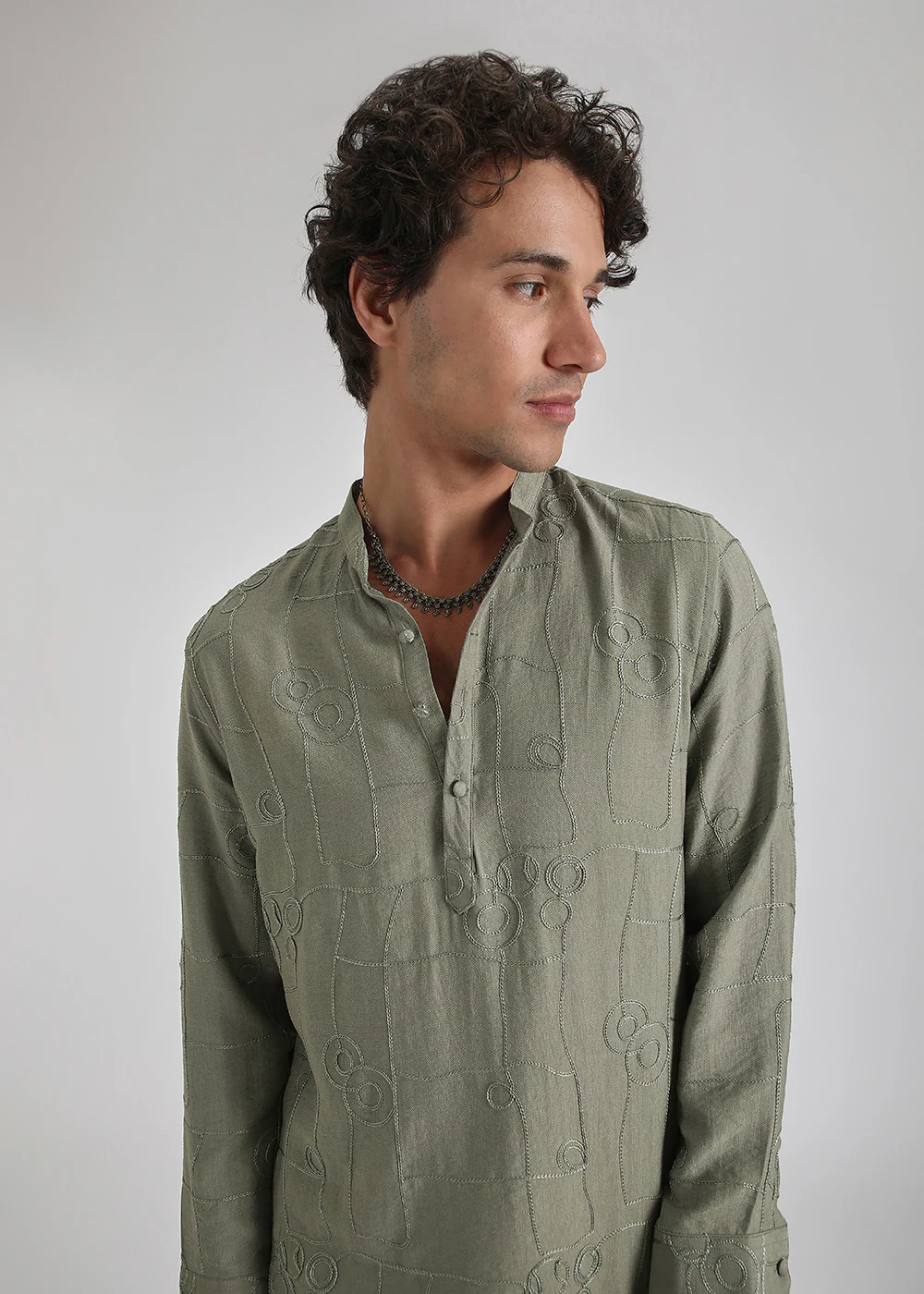 Fern Green Self Thread Embroidered Kurta - Image 6