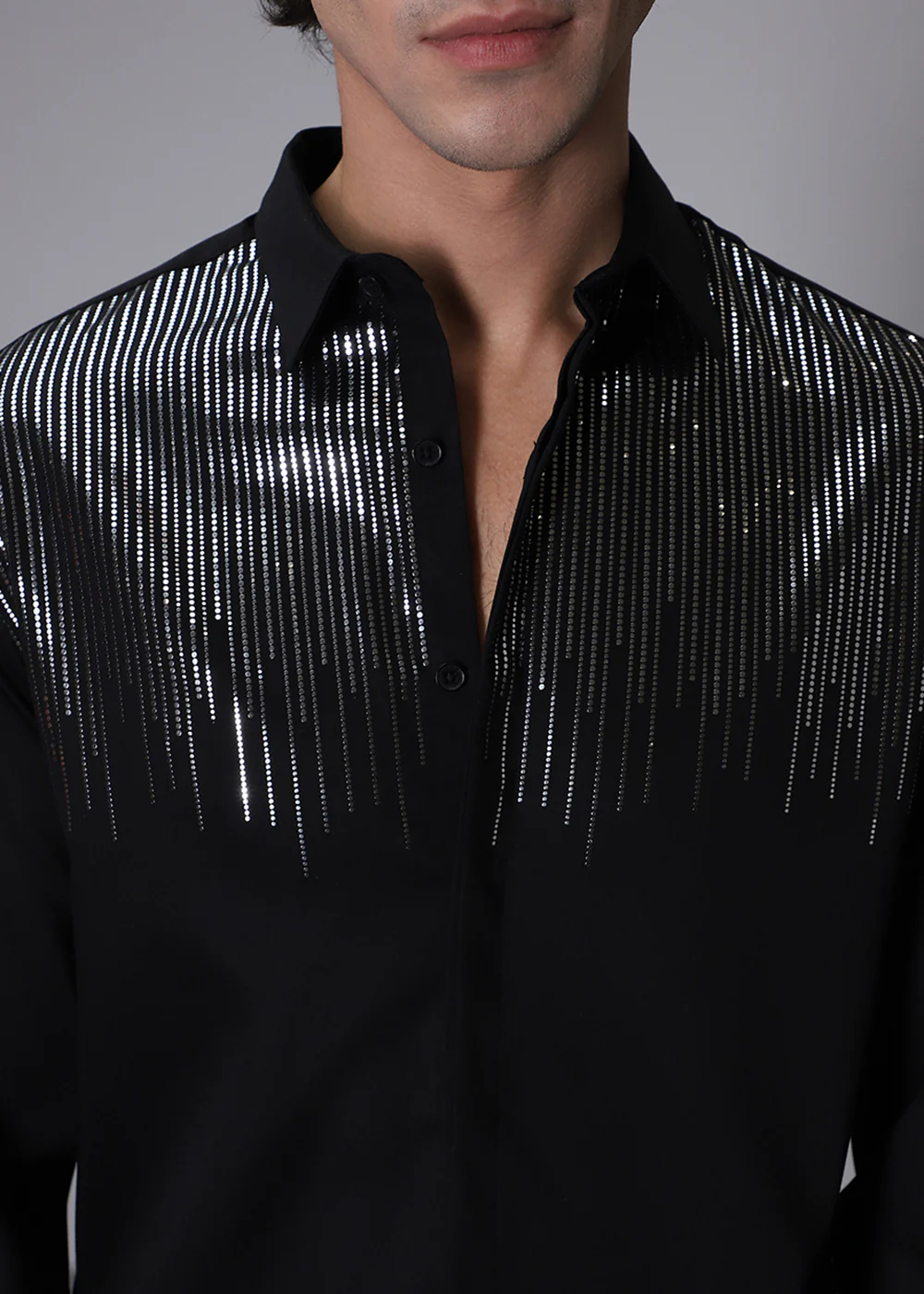 Flecked Sequin Black Designer Shirt - Image 2