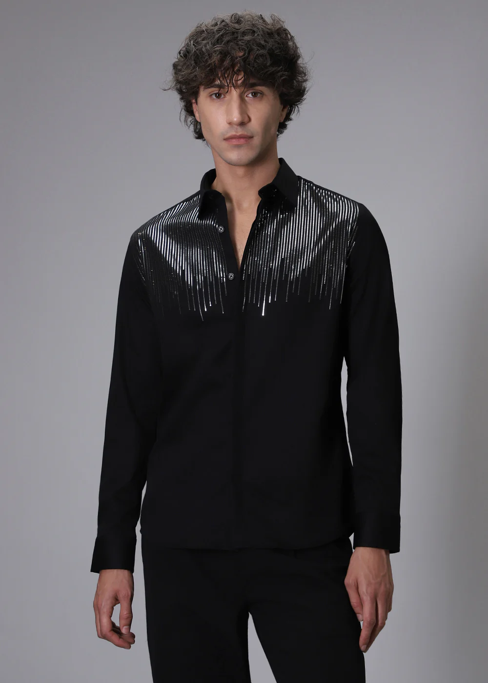 Flecked Sequin Black Designer Shirt - Image 3