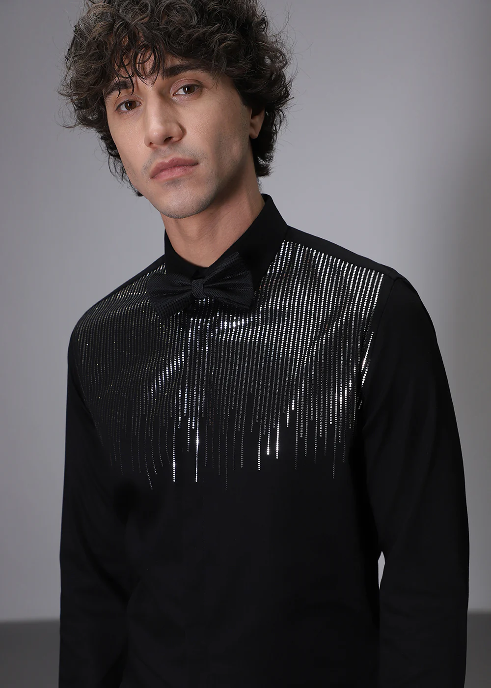 Flecked Sequin Black Designer Shirt - Image 5
