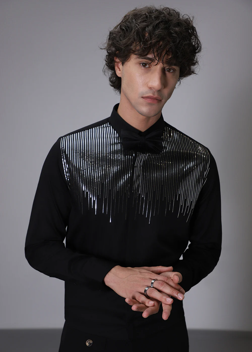 Flecked Sequin Black Designer Shirt - Image 6