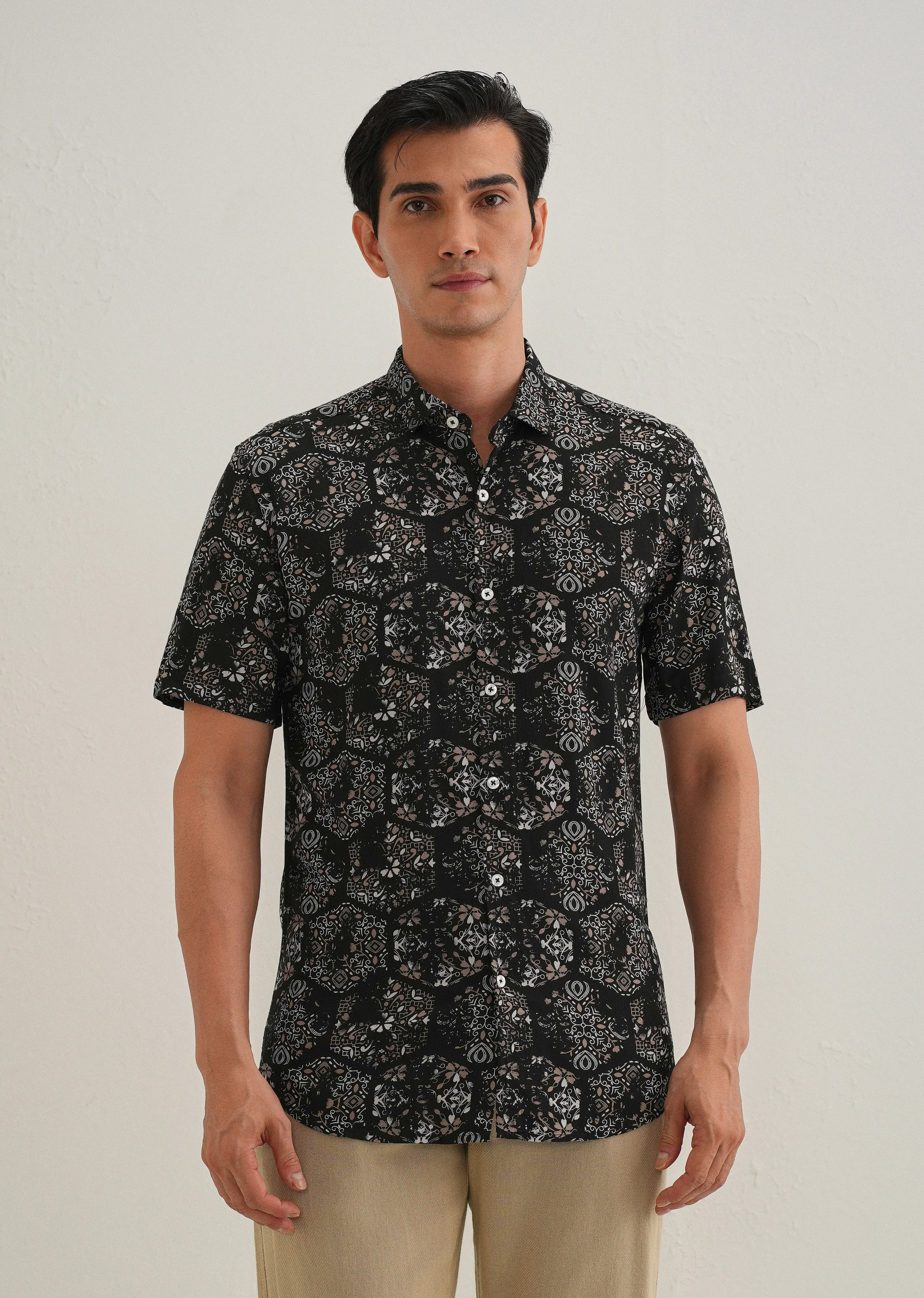 Flora Geo Black Print Shirt - Image 3