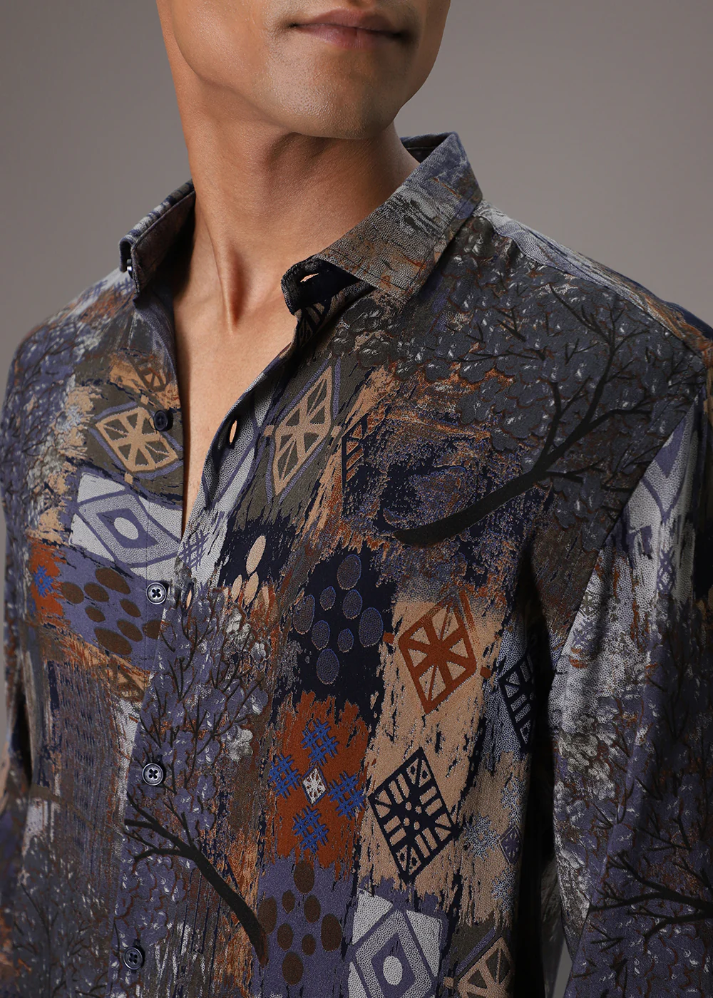 Flora Geo Blue Feather Shirt - Image 2