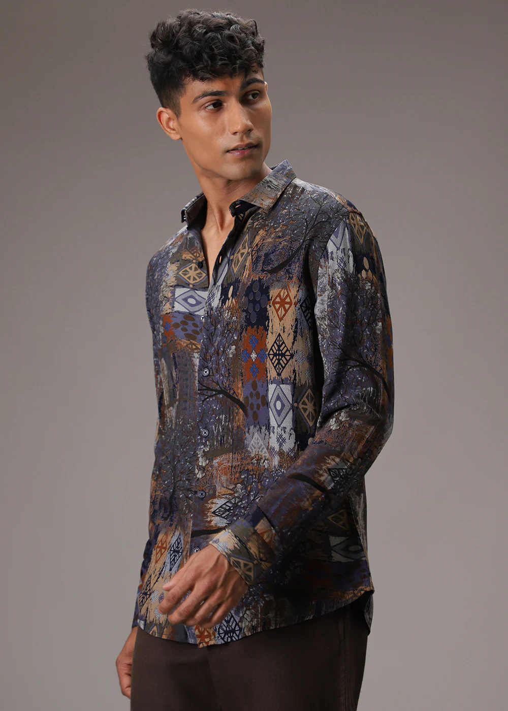 Flora Geo Blue Feather Shirt - Image 3