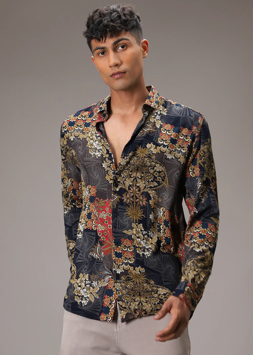 Floral Abstract Blue Feather Shirt - Image 3