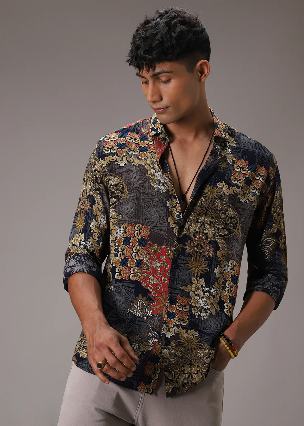 Floral Abstract Blue Feather Shirt - Image 7
