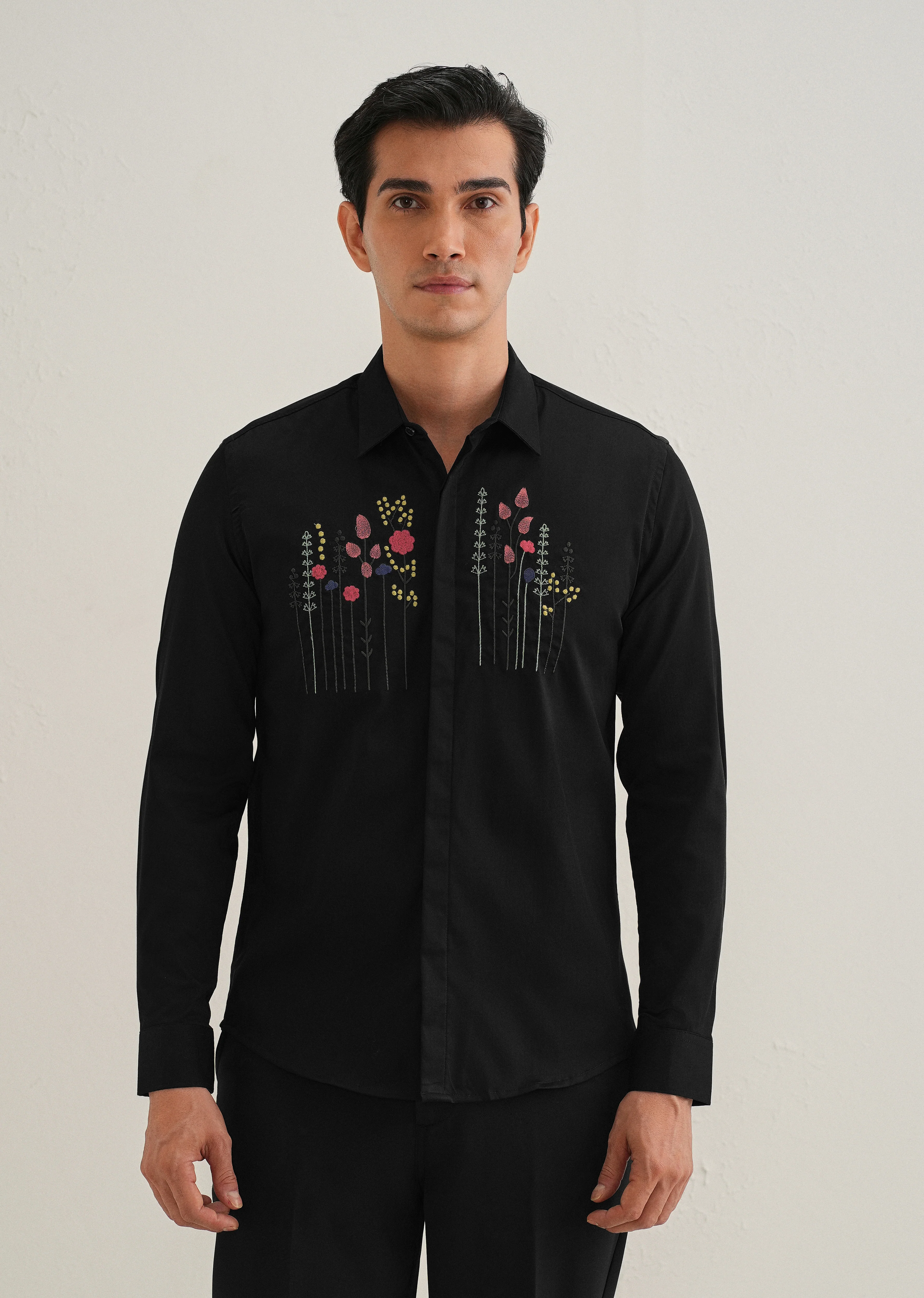 Floral Artistry Black Designer Shirt - Image 3