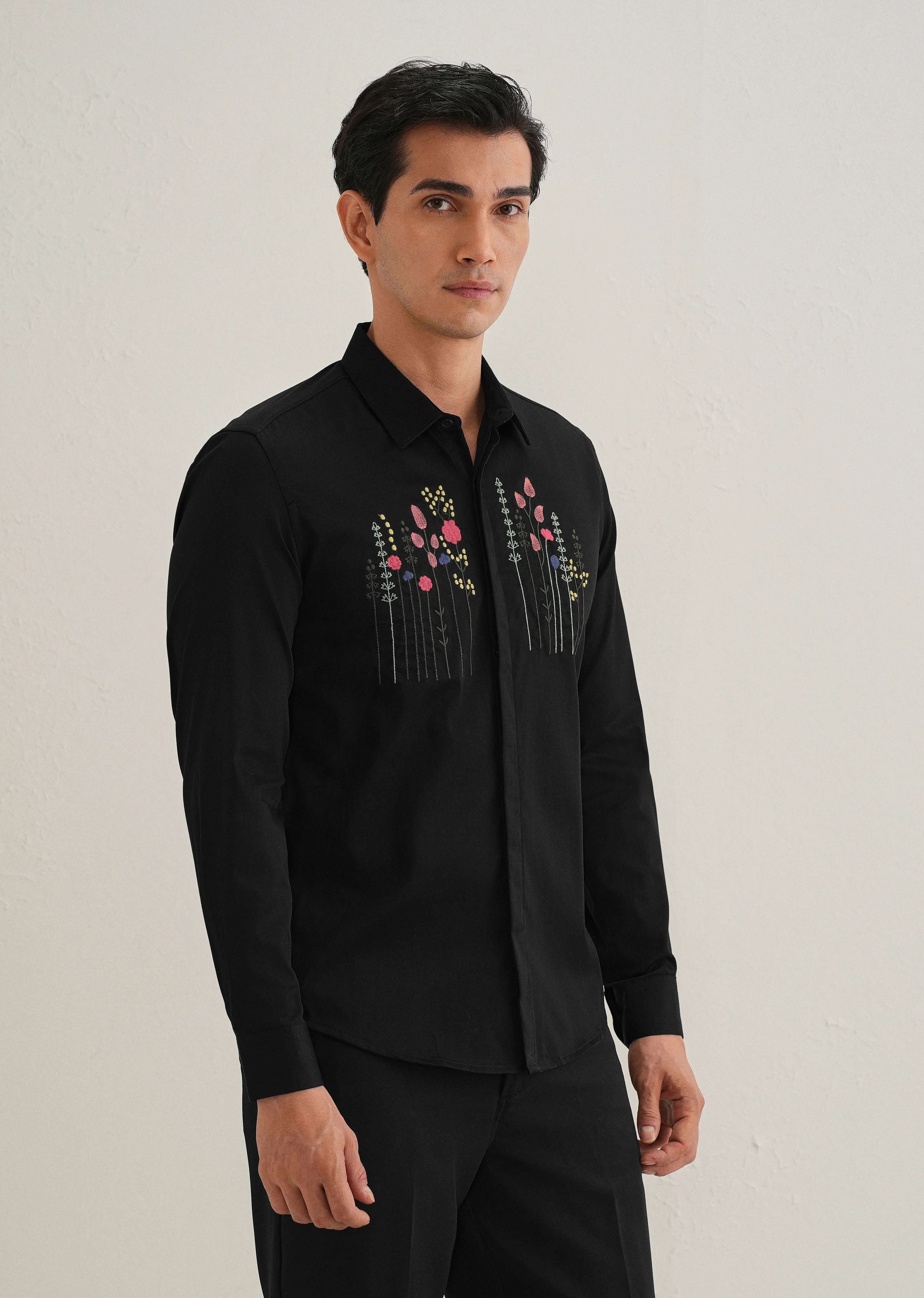 Floral Artistry Black Designer Shirt - Image 5