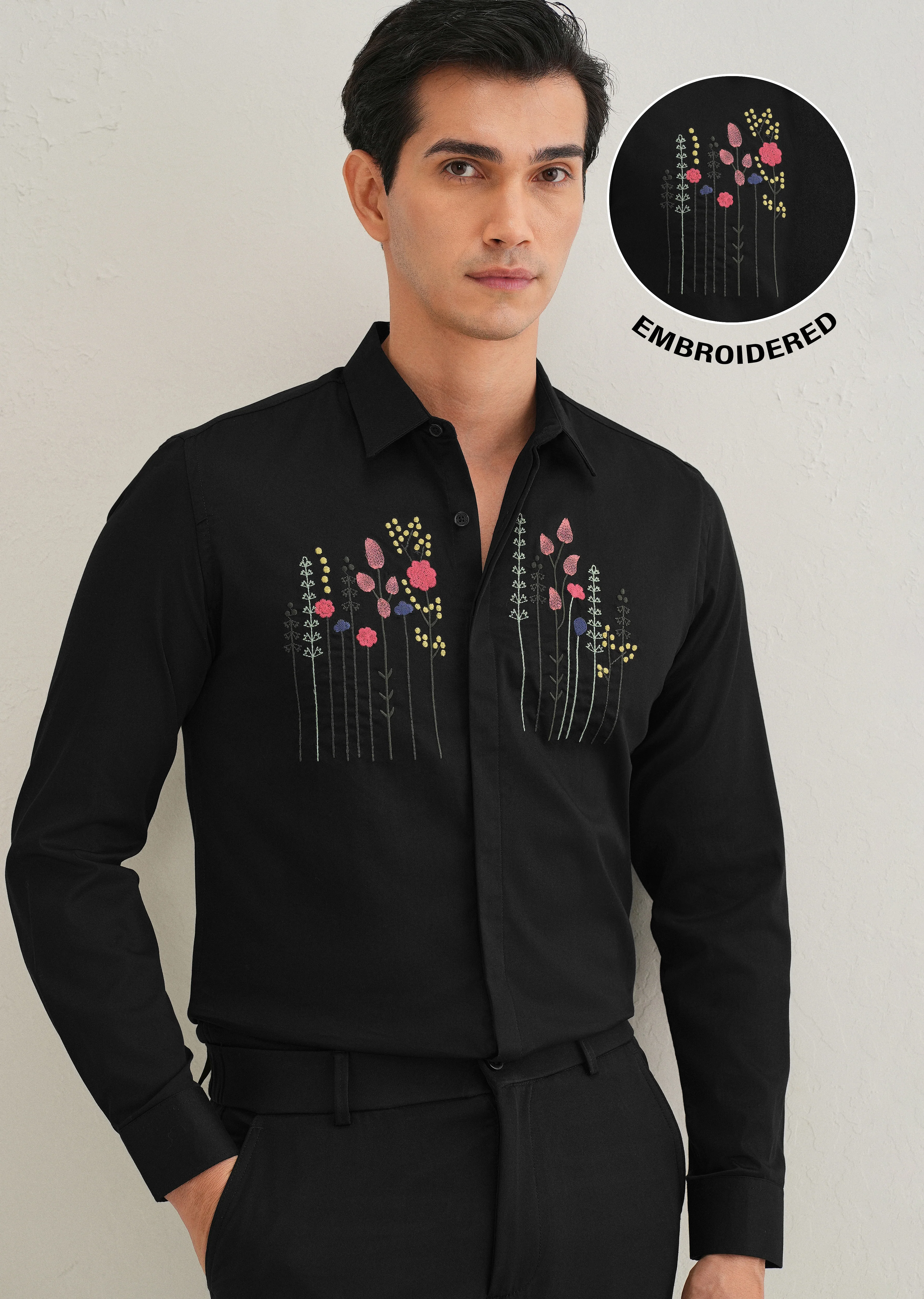 Floral Artistry Black Designer Shirt - Image 7