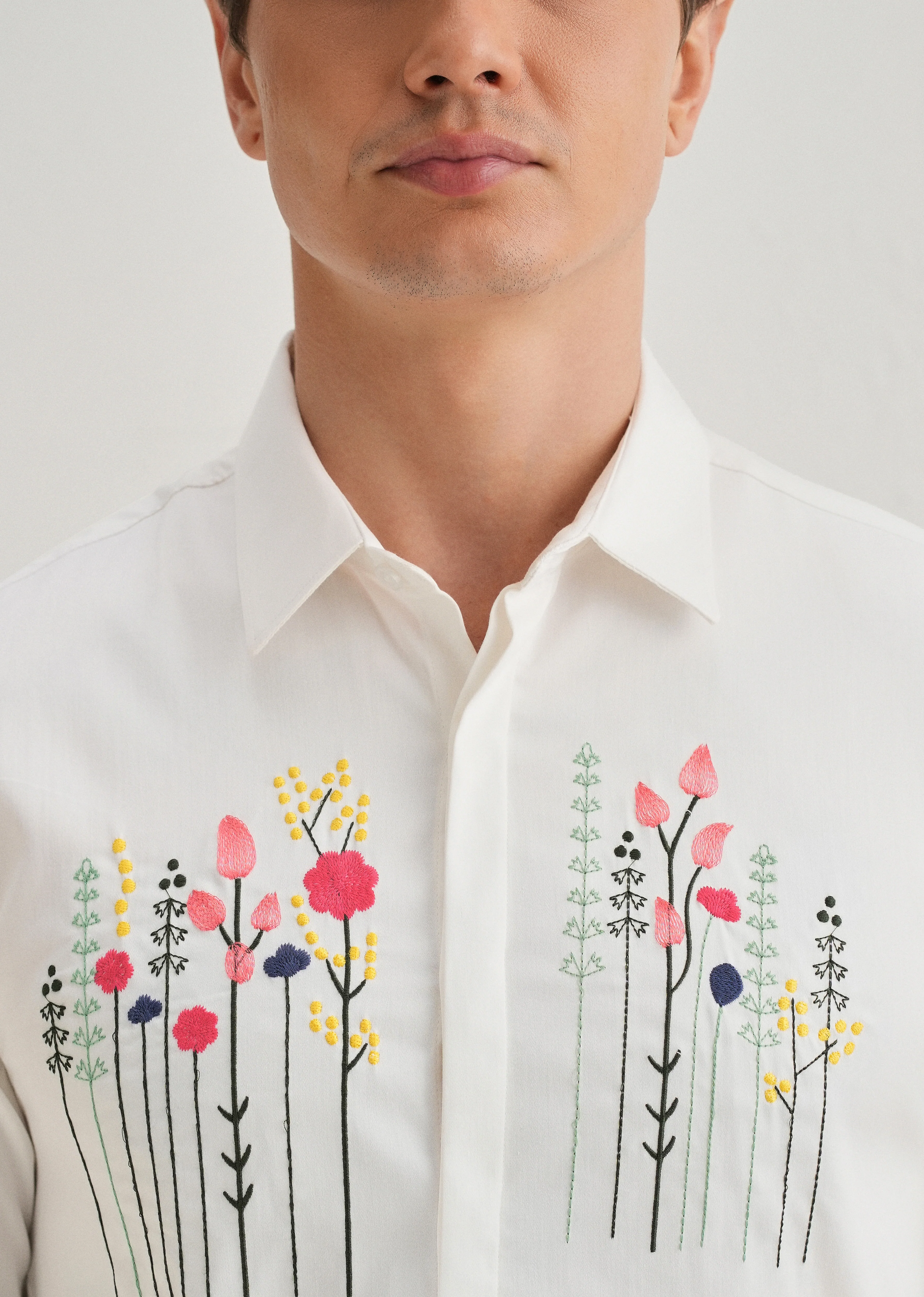 Floral Artistry White Designer Shirt - Image 2