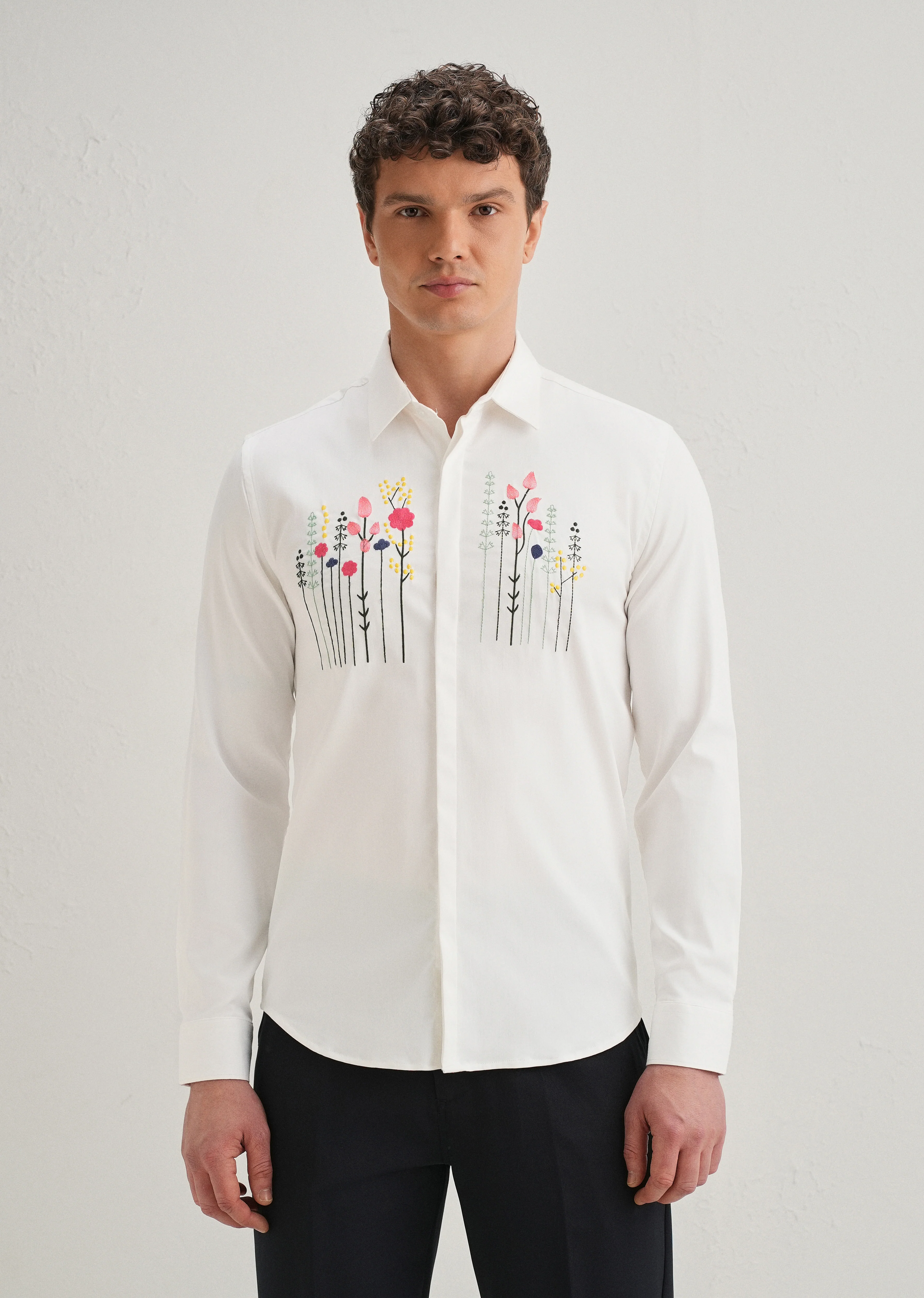 Floral Artistry White Designer Shirt - Image 4