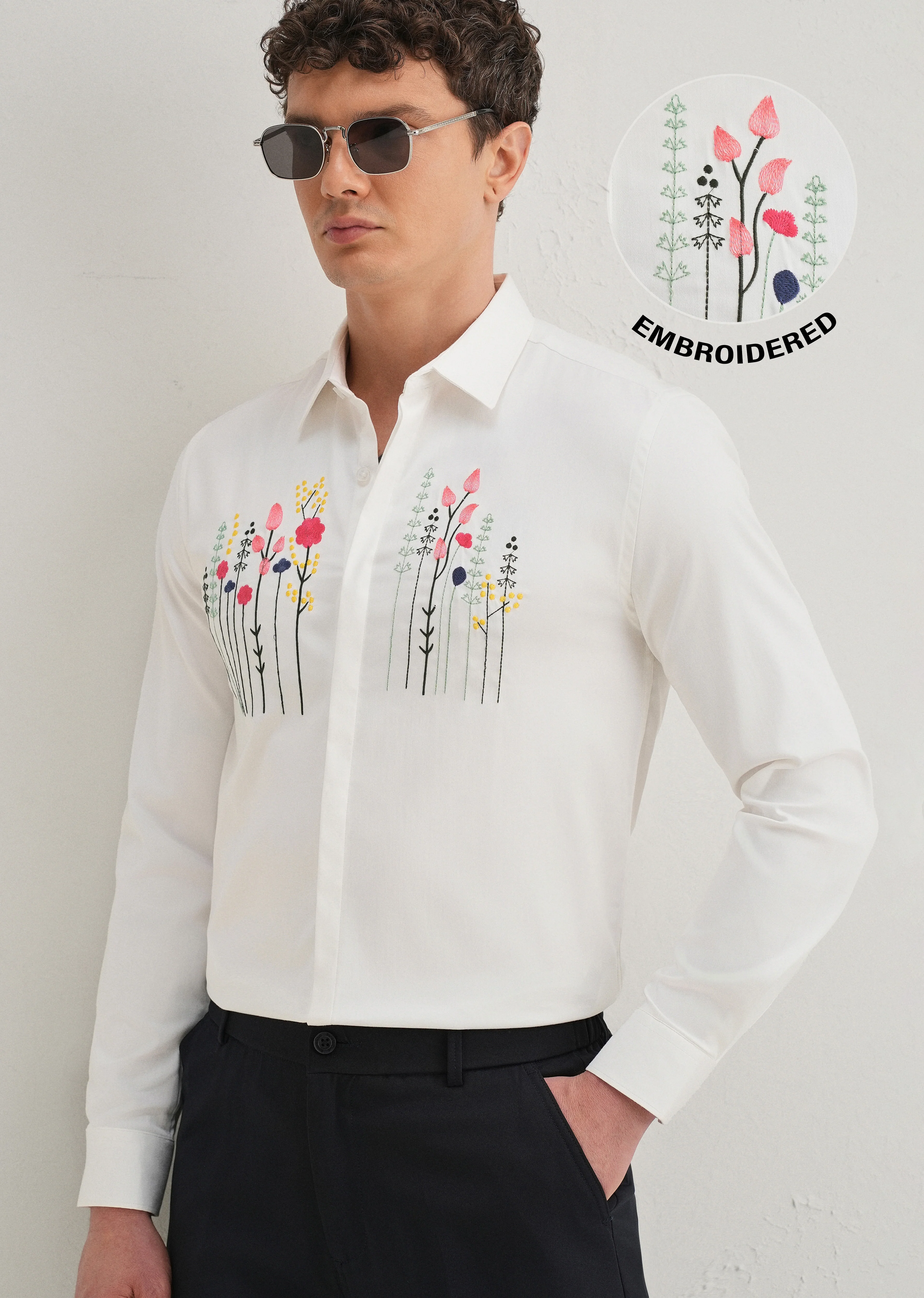 Floral Artistry White Designer Shirt - Image 7