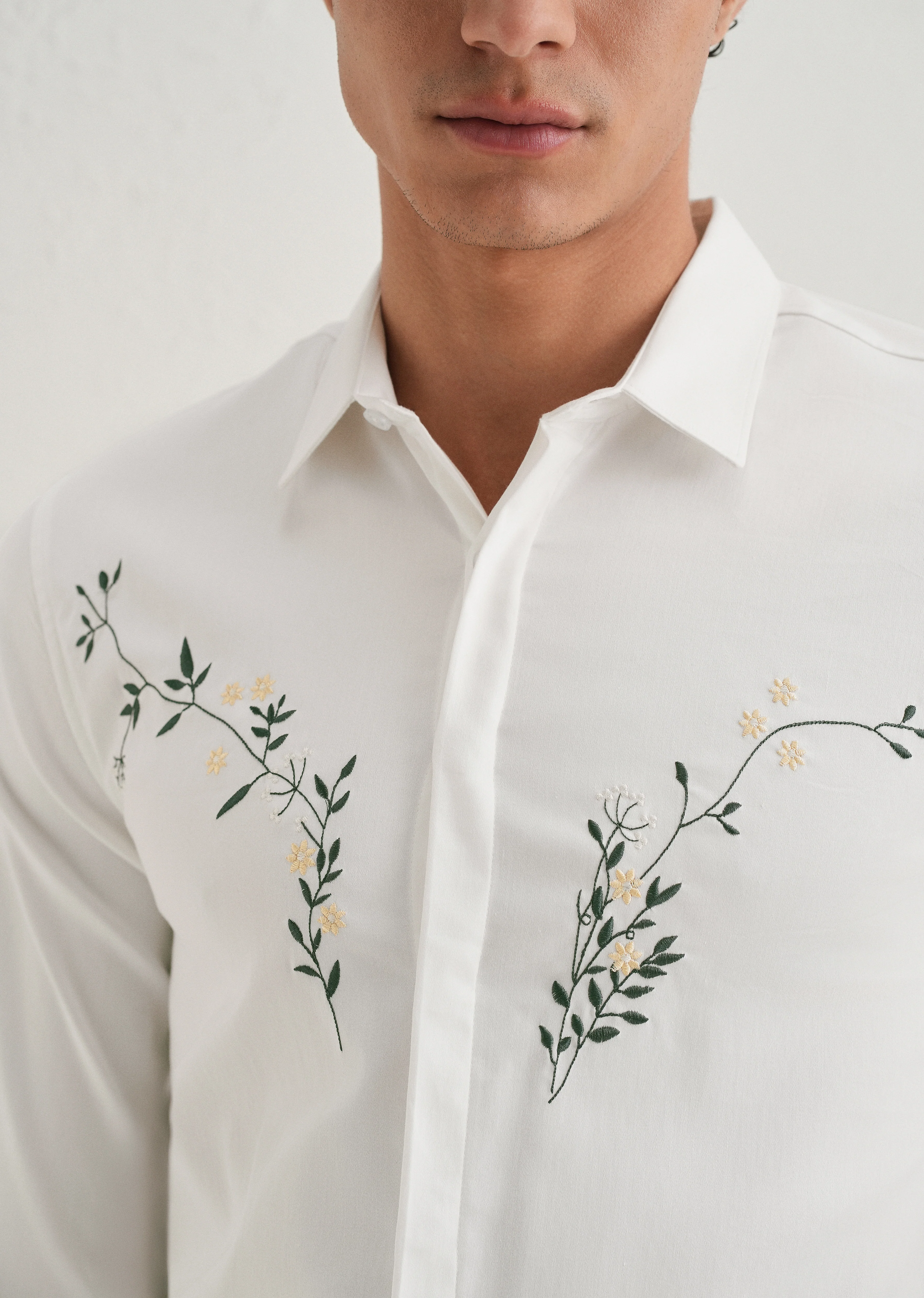 Floral Embroidered White Designer Shirt - Image 2