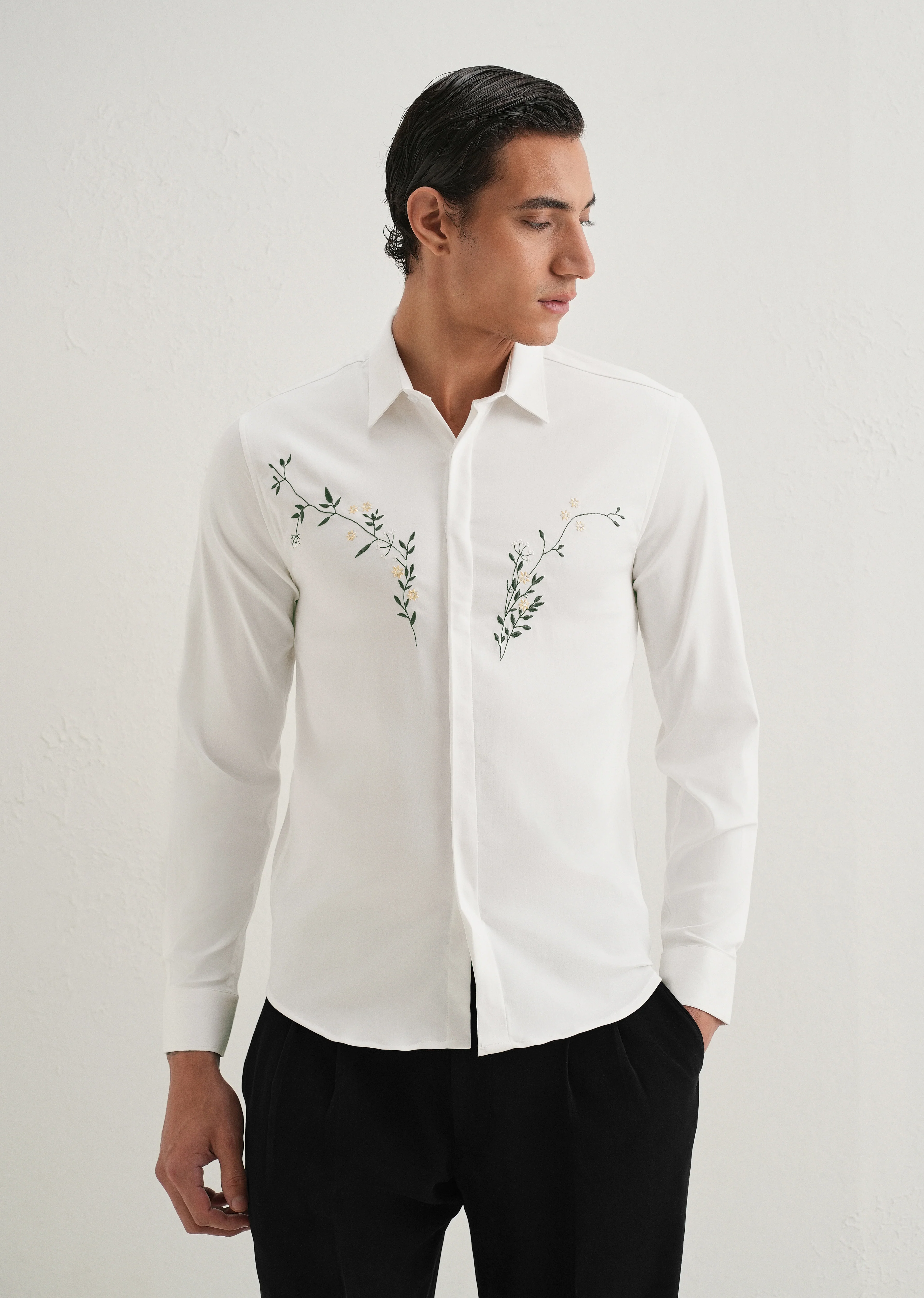 Floral Embroidered White Designer Shirt - Image 4